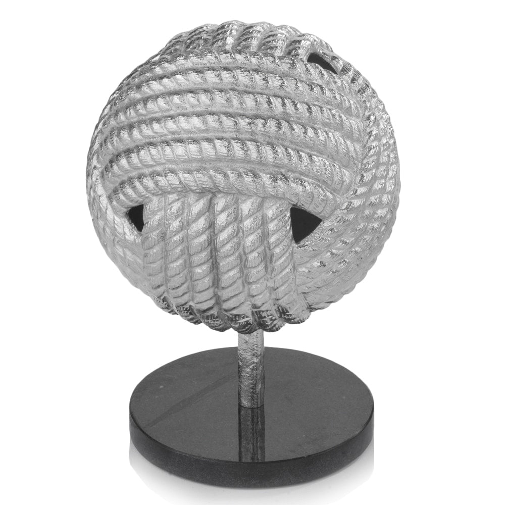 HomeRoots 8 x 8 x 10.5 Rough Silver/Black - Rope Ball Sculpture