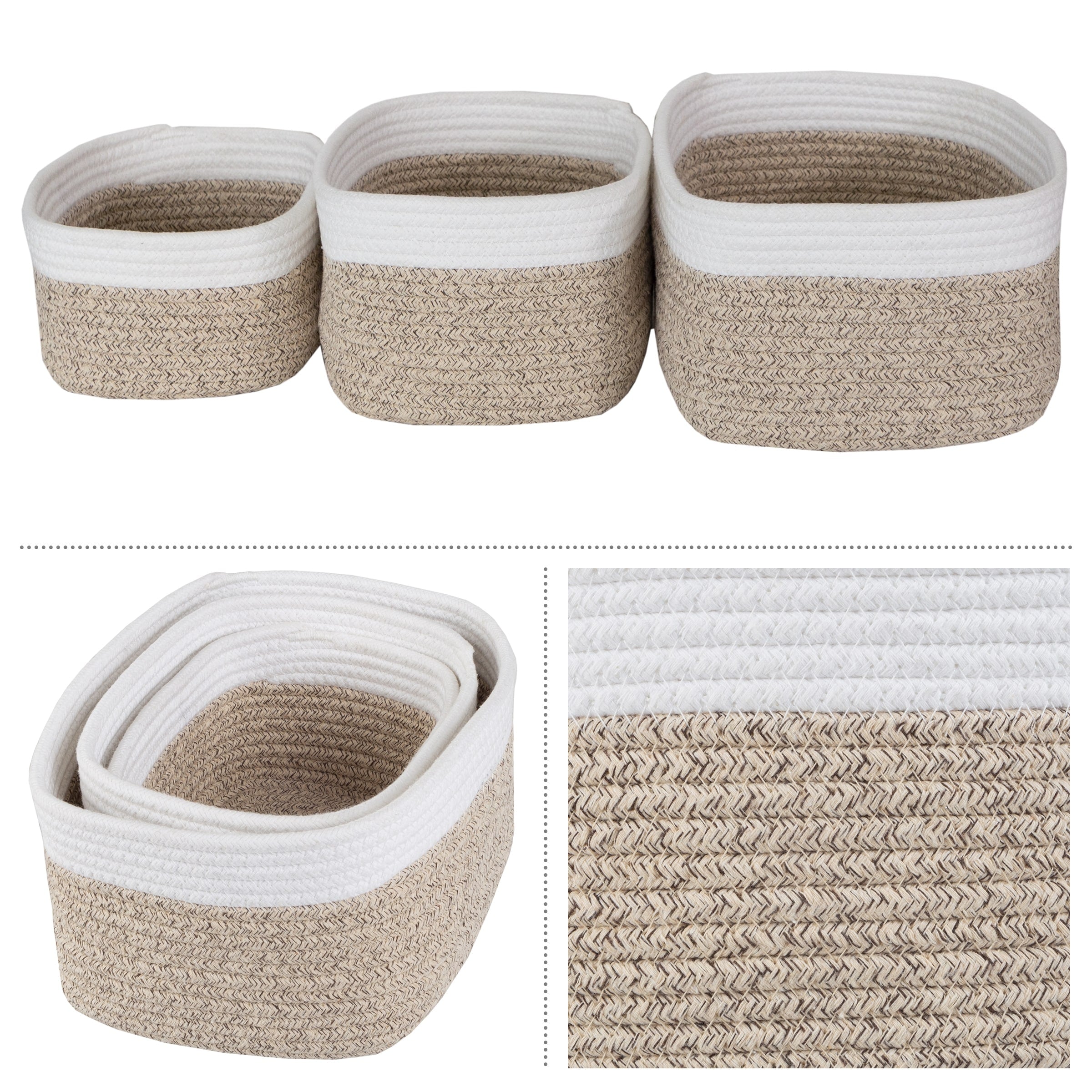 3-Piece Storage Basket Set - Small, Medium, and Large Rope Baskets by Home-Complete