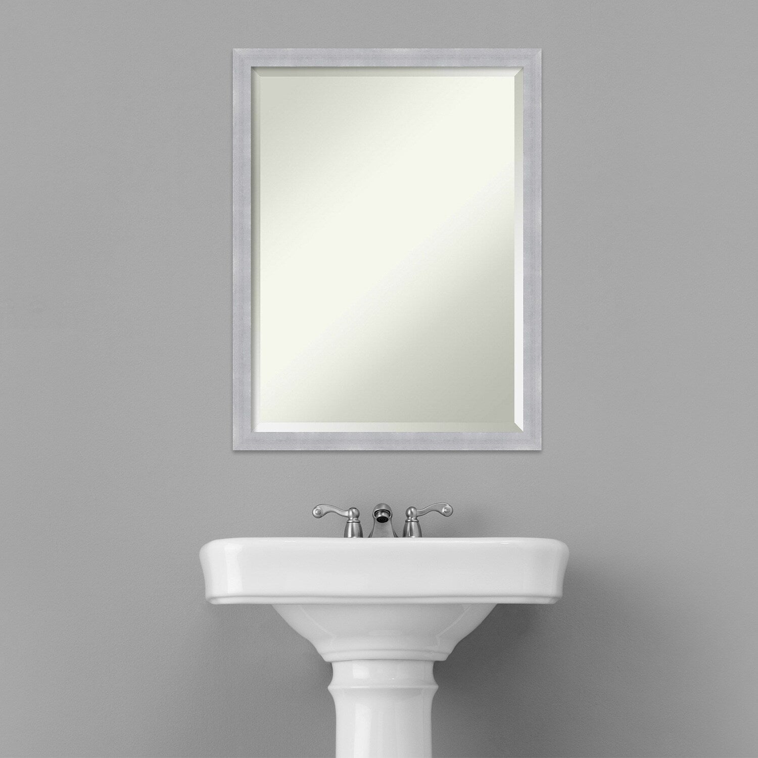 Beveled Bathroom Wall Mirror - Grace Brushed Narrow Frame