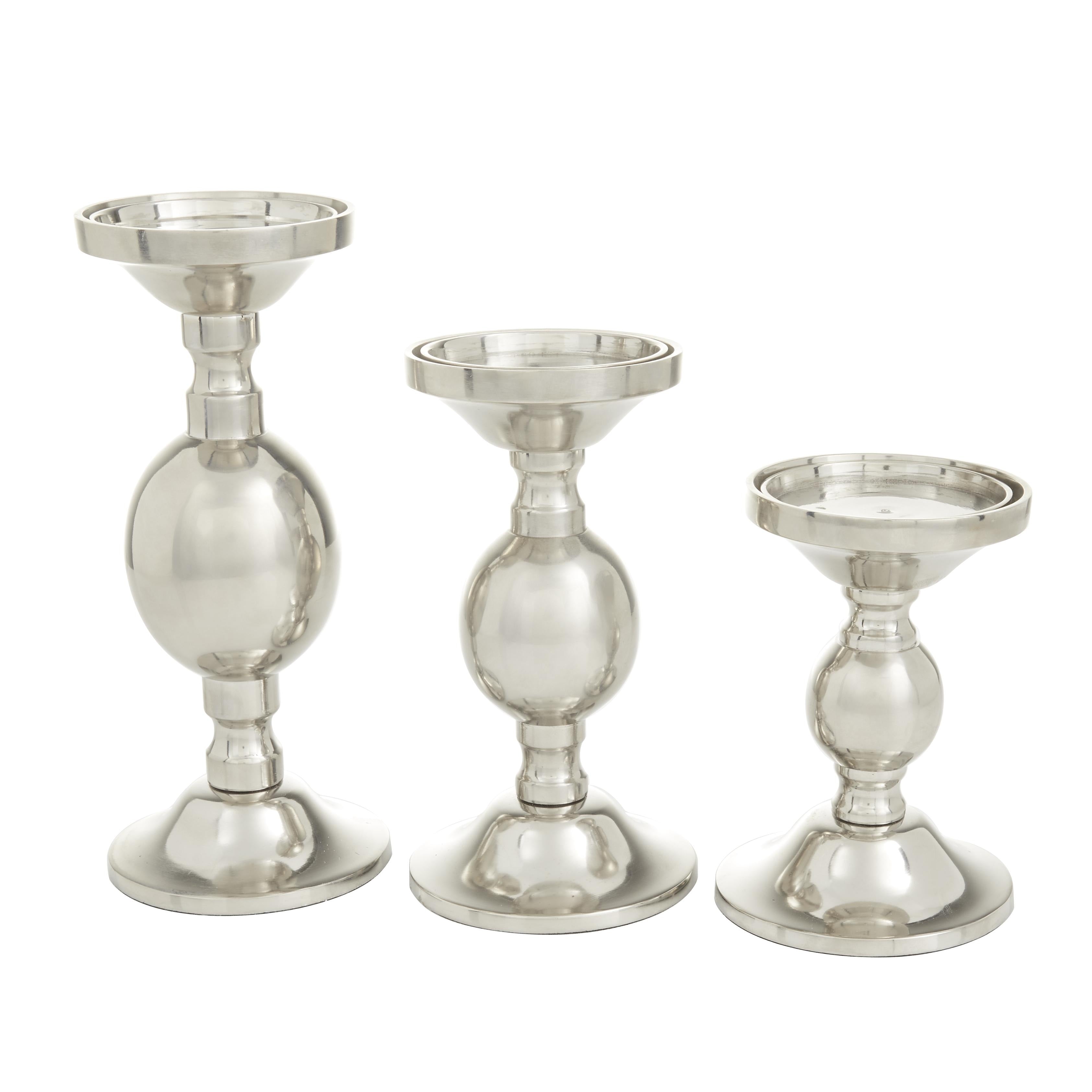 The Novogratz Gold or Silver Aluminum Metal Pillar Decorative Candle Holder (Set of 3)