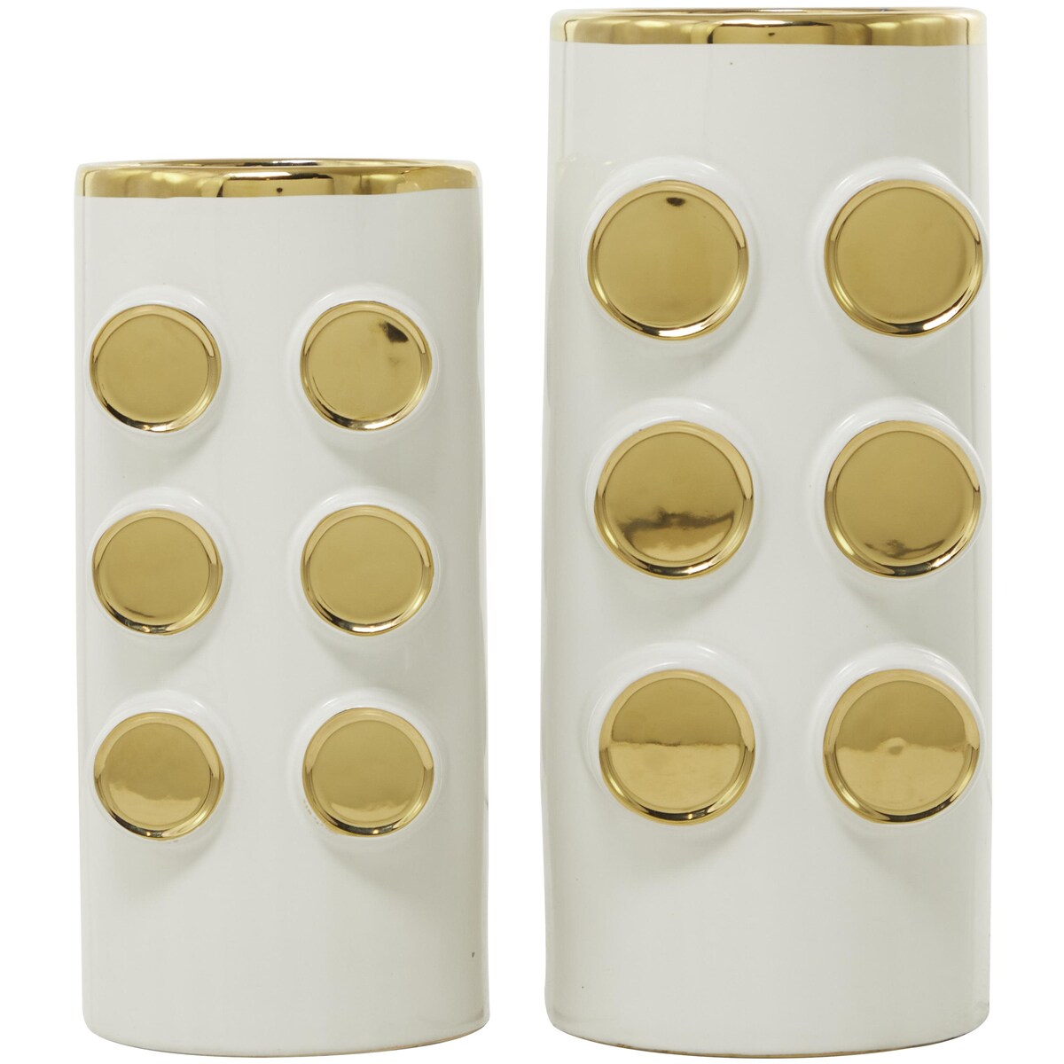 Ceramic Decorative Vase with Gold Circle Accents - Set of 2 White or Black - CosmoLiving by Cosmopolitan