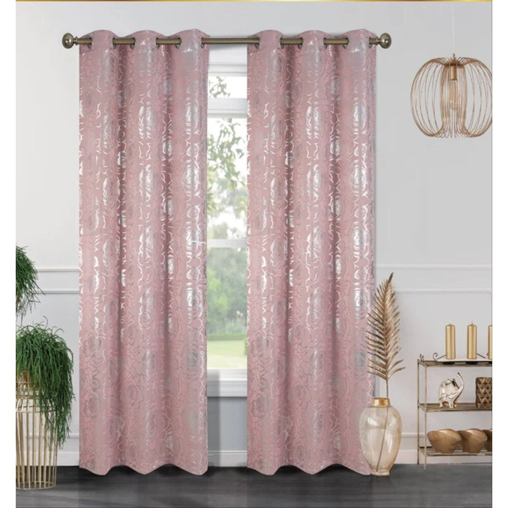 J&V Textiles Floral Metallic Blackout Thermal Grommet Curtain Panels (Set of 2) - Regular