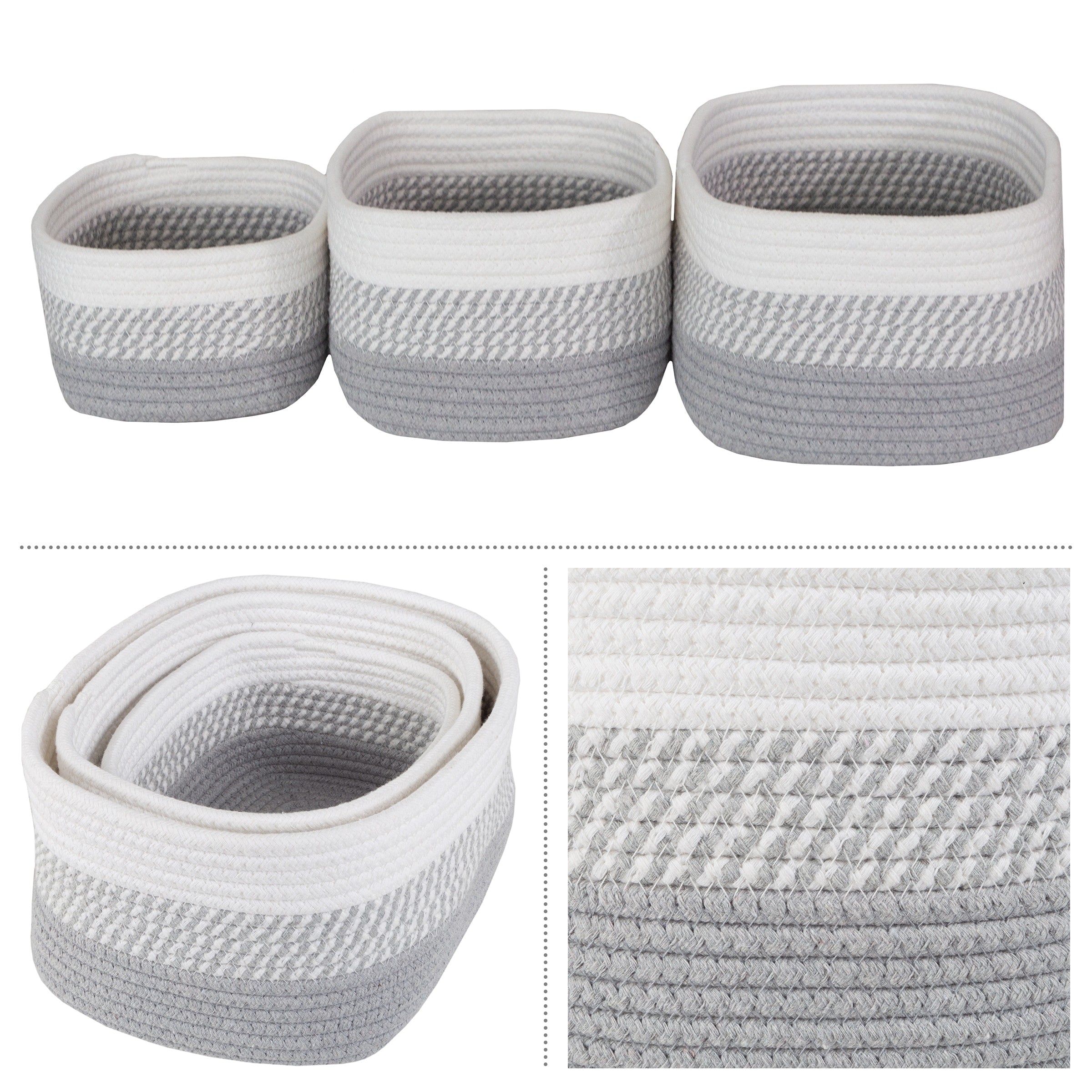 3-Piece Storage Basket Set - Small, Medium, and Large Rope Baskets by Home-Complete