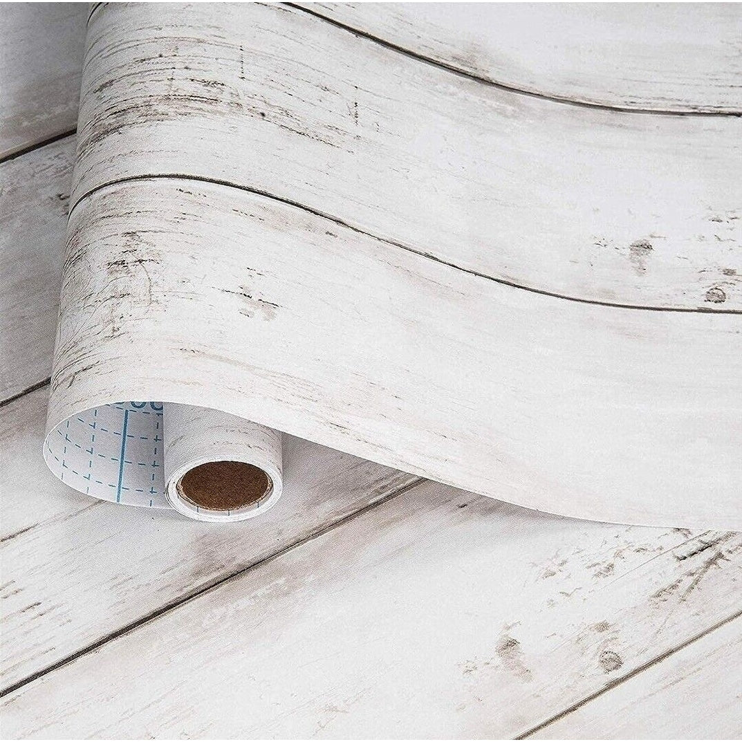 White Gray Wood Self Adhesive Wallpaper