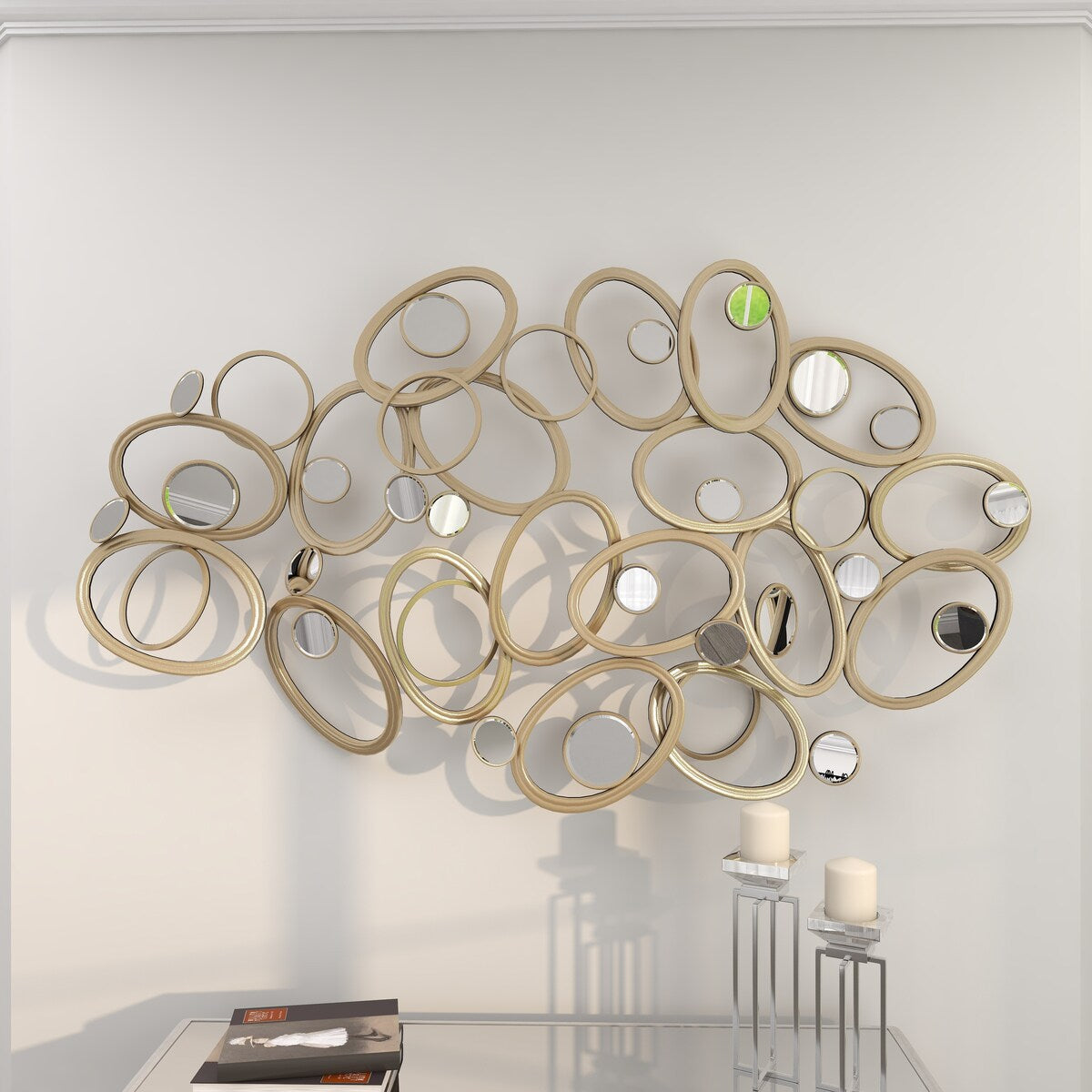 Metal Geometric Home Wall Decor with Round Mirrored Accents - Roche River Decor