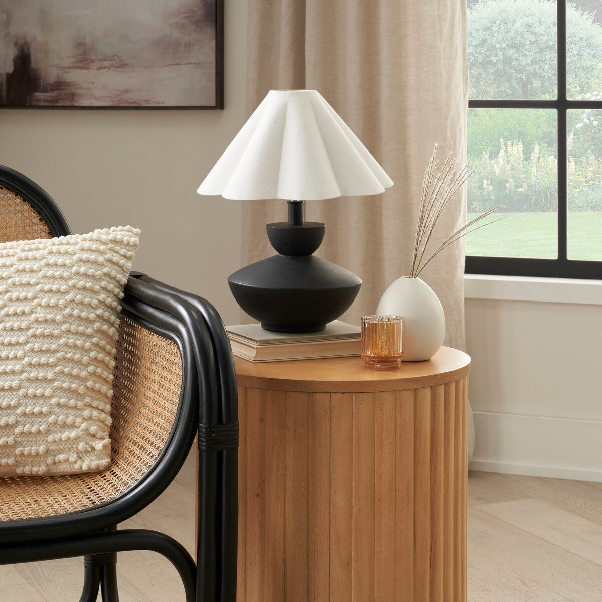 Nourison 18 Black Wooden Table Lamp with Fluted Shade