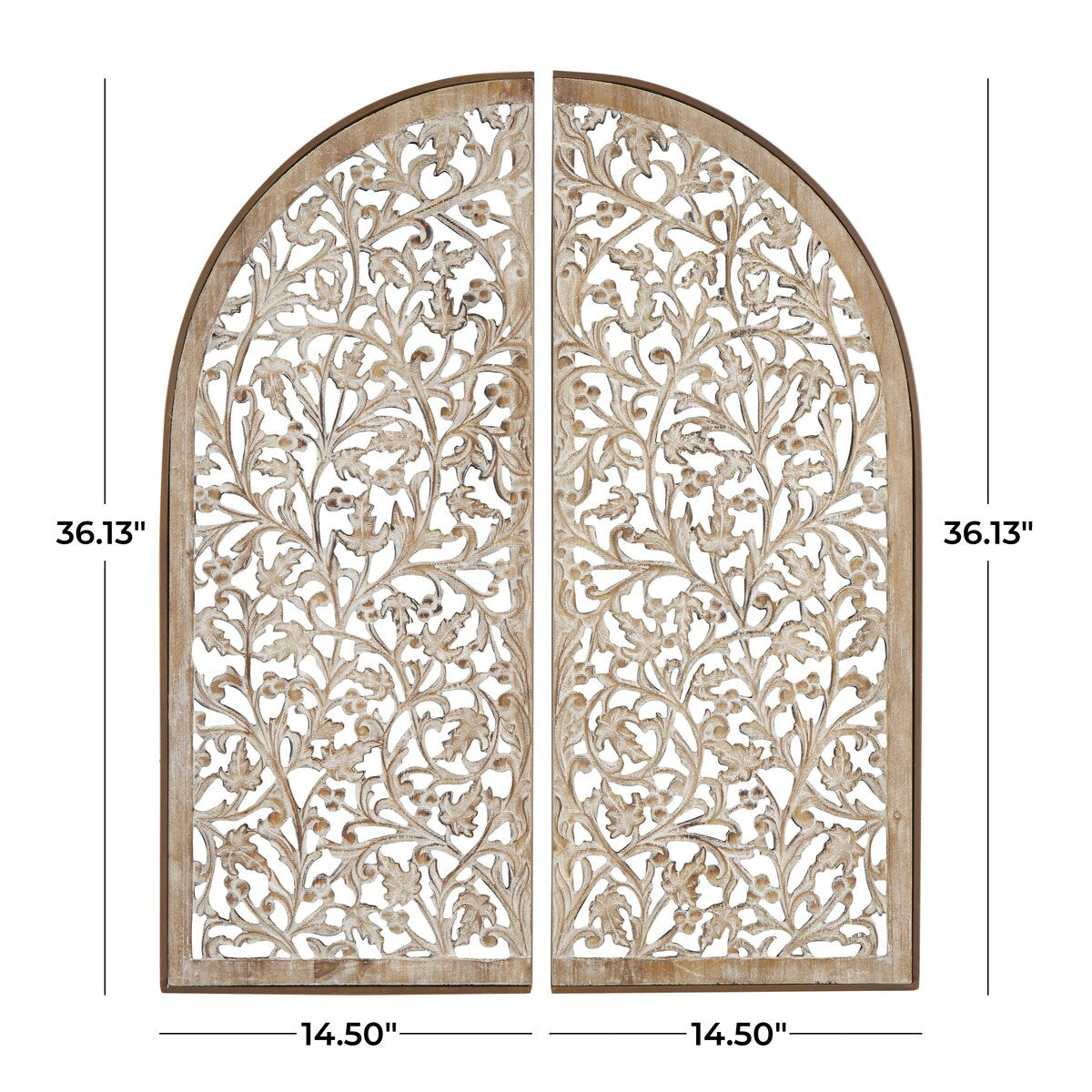 Wooden Floral Handmade Arched Home Wall Decor with Intricate Carvings - Set of 2 Brown - Roche River Decor