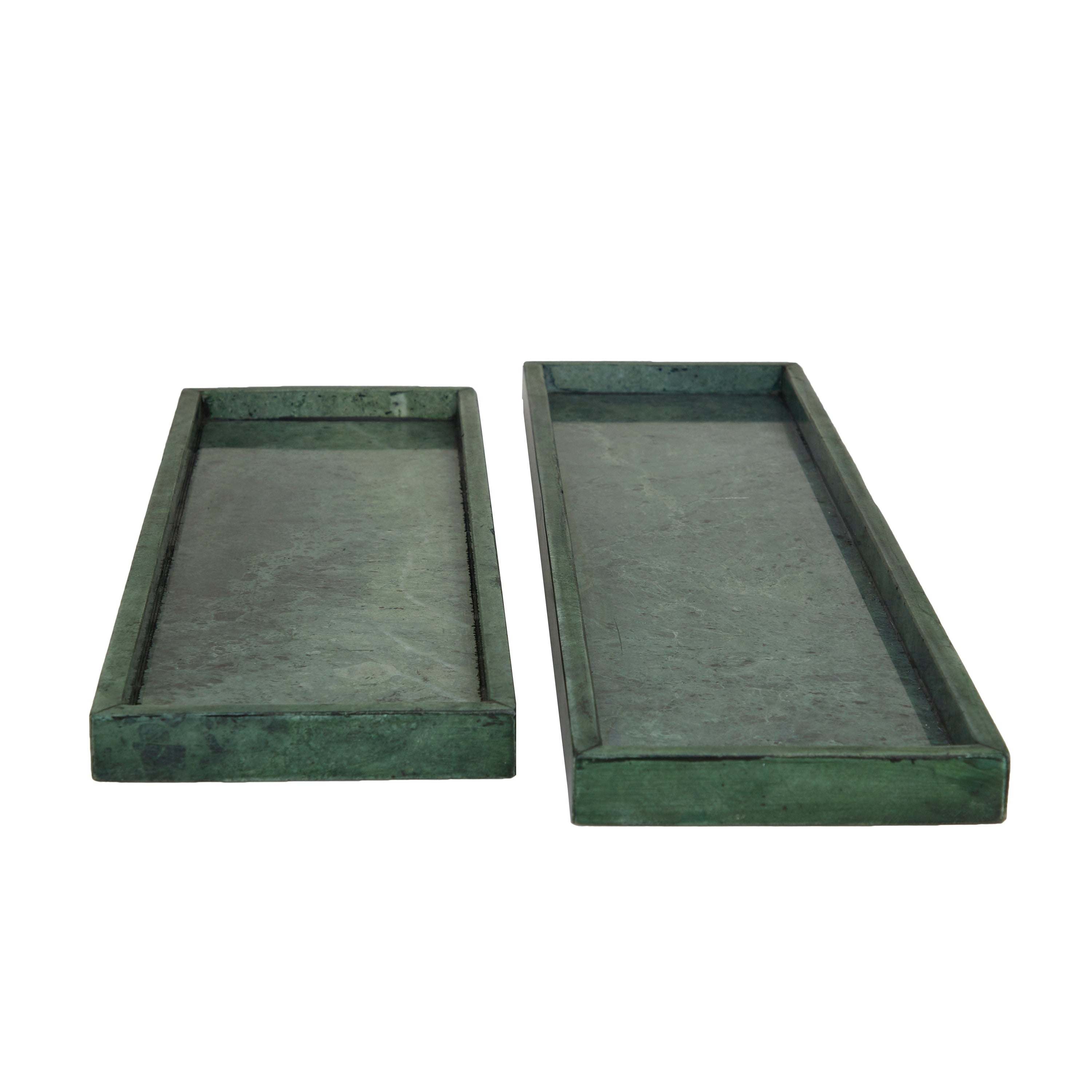 CosmoLiving by Cosmopolitan Marble Tray with Raised Border (Set of 2) - White, Black, Green