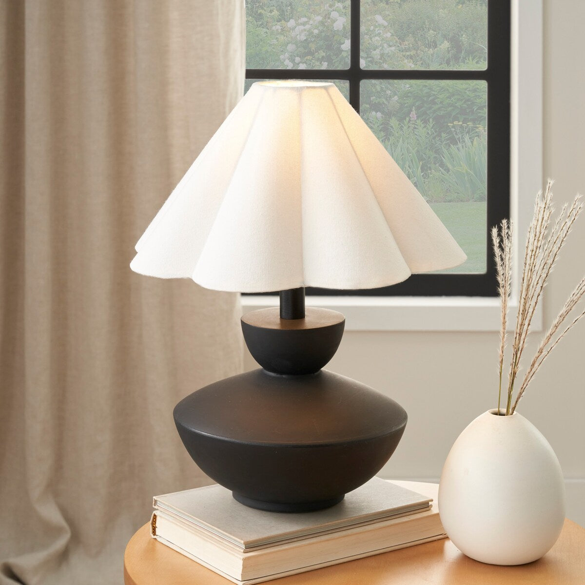 Nourison 18 Black Wooden Table Lamp with Fluted Shade