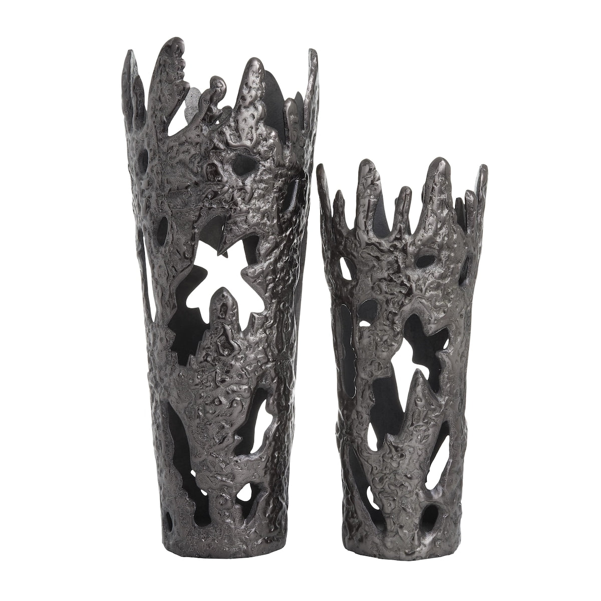 Aluminum Metal Decorative Vase with Cut Out Designs - Set of 2 Gold, Black, Silver - Roche River Decor