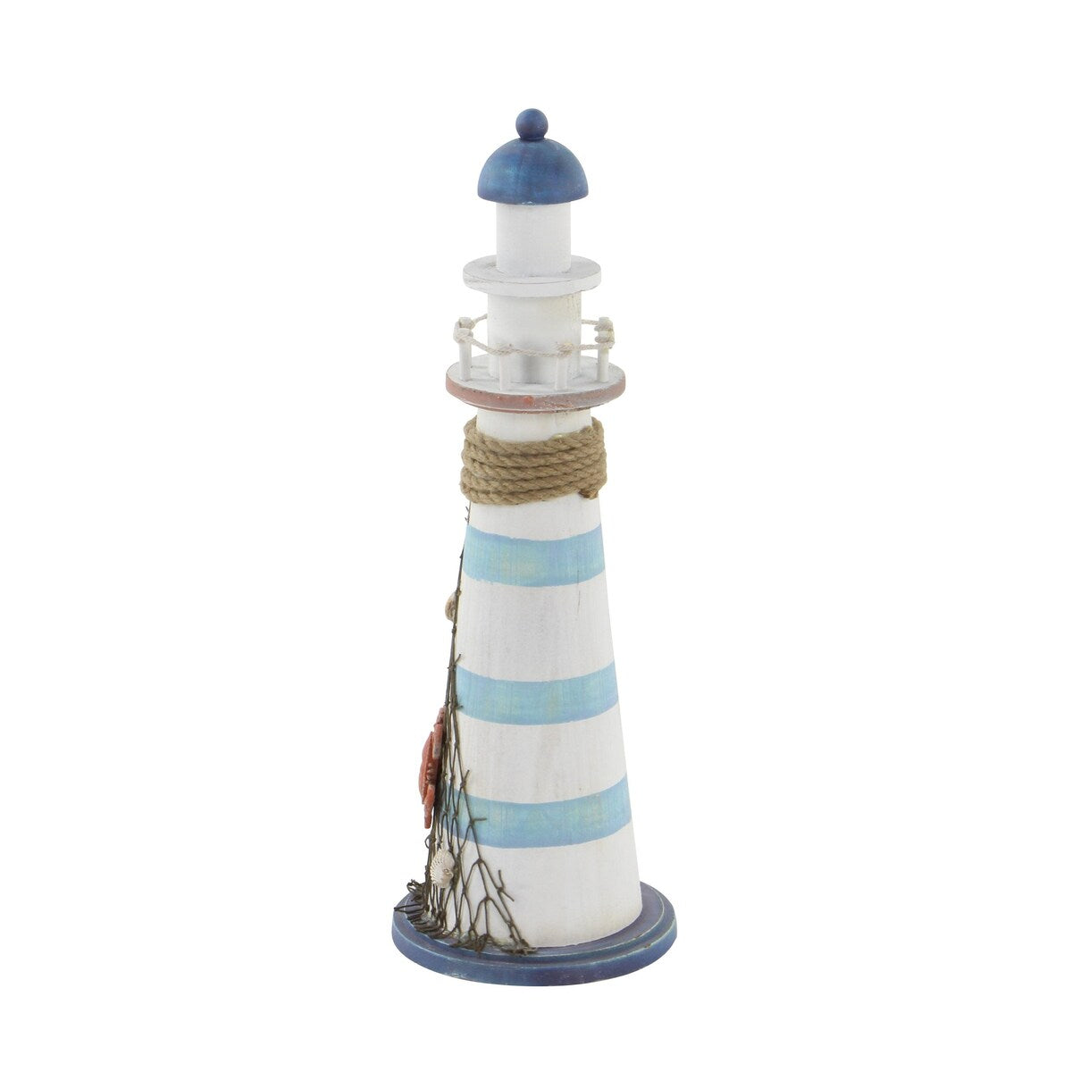 Wood Light House Decorative Sculpture with Netting - Blue - Roche River Decor