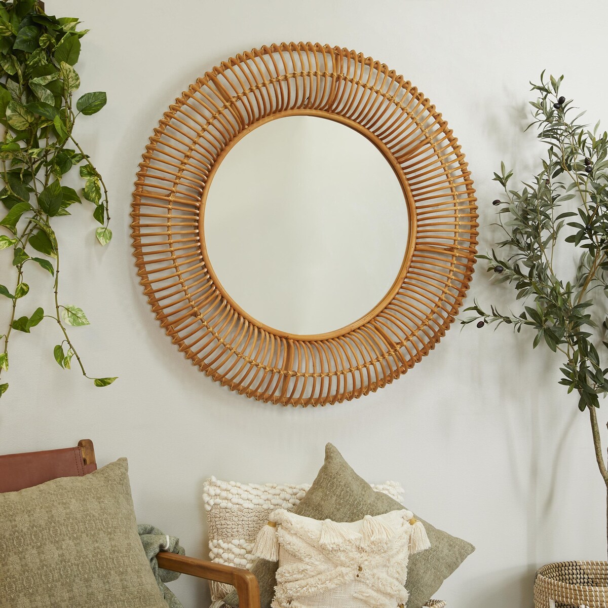 Rattan Handmade Woven Room Wall Mirror - Brown - Roche River Decor