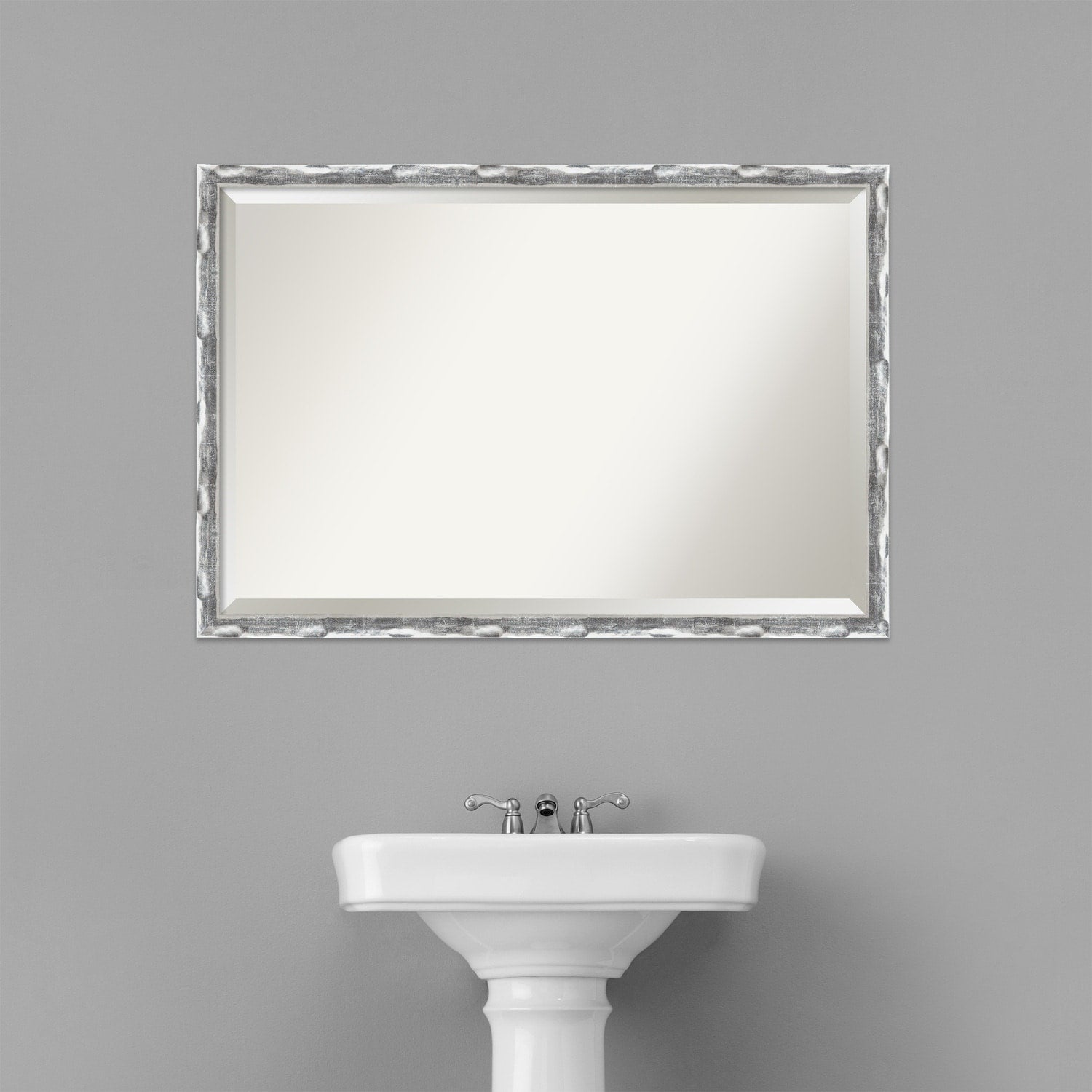 Beveled Bathroom Wall Mirror - Scratched Wave Chrome Frame - Scratched Wave Chrome