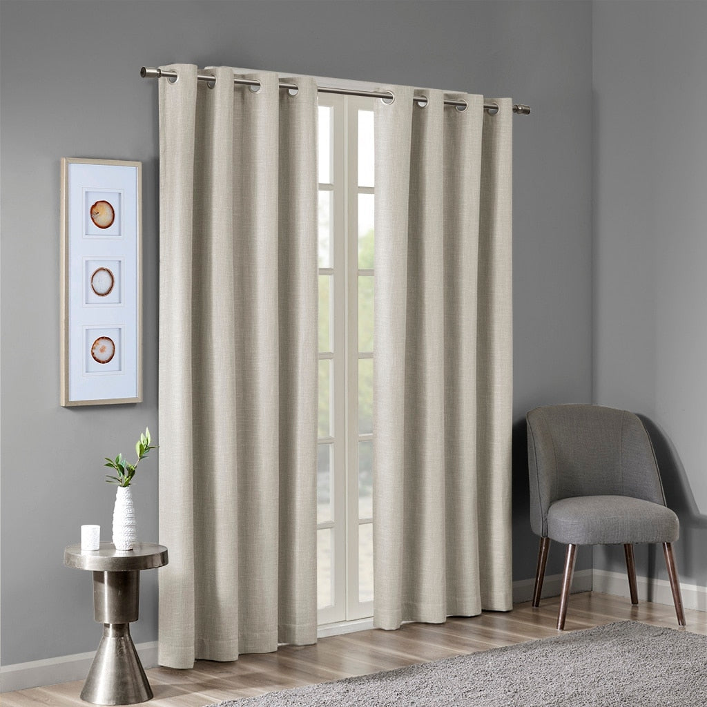 Printed Heathered Blackout Grommet Top Curtain Panel