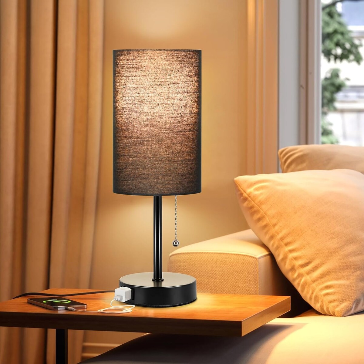 Table Lamp for Bedroom, 3-Color Bedside Lamps with Pull Chain, Bedroom Table Lamps for Nightstand, Bulb Included