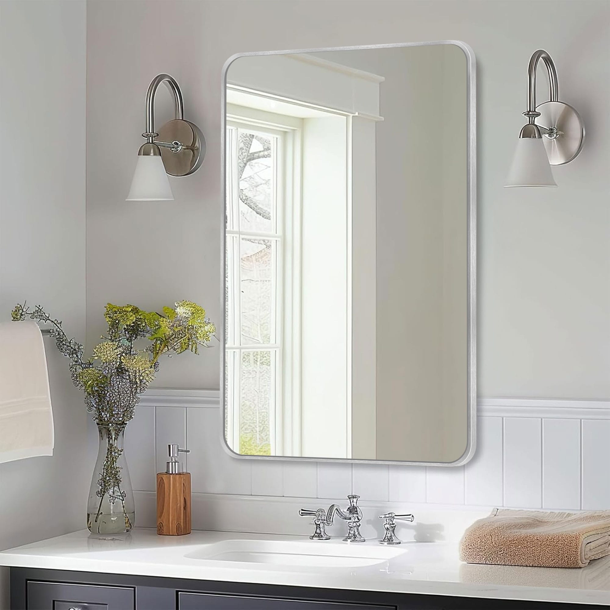 Wall Mount Bathroom Rectangle Vanity Mirror (Horizontal/Vertical)