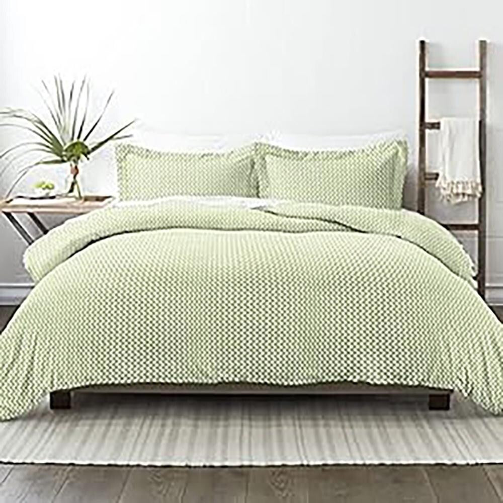 3pc Full/Queen Premium Puffed Chevron Duvet Cover Set Sage