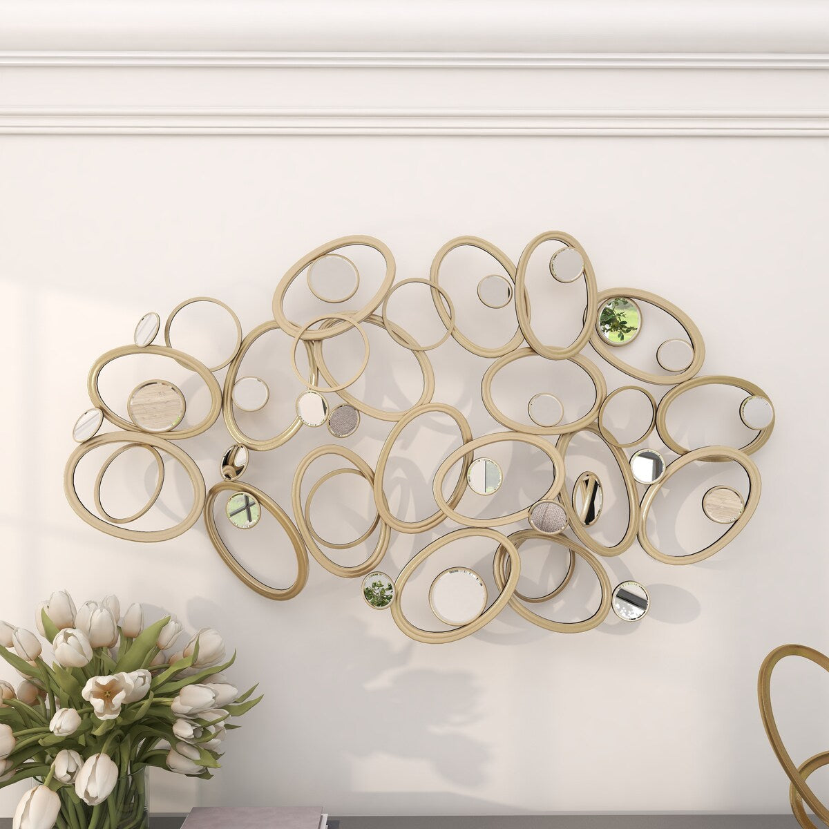 Metal Geometric Home Wall Decor with Round Mirrored Accents - Roche River Decor