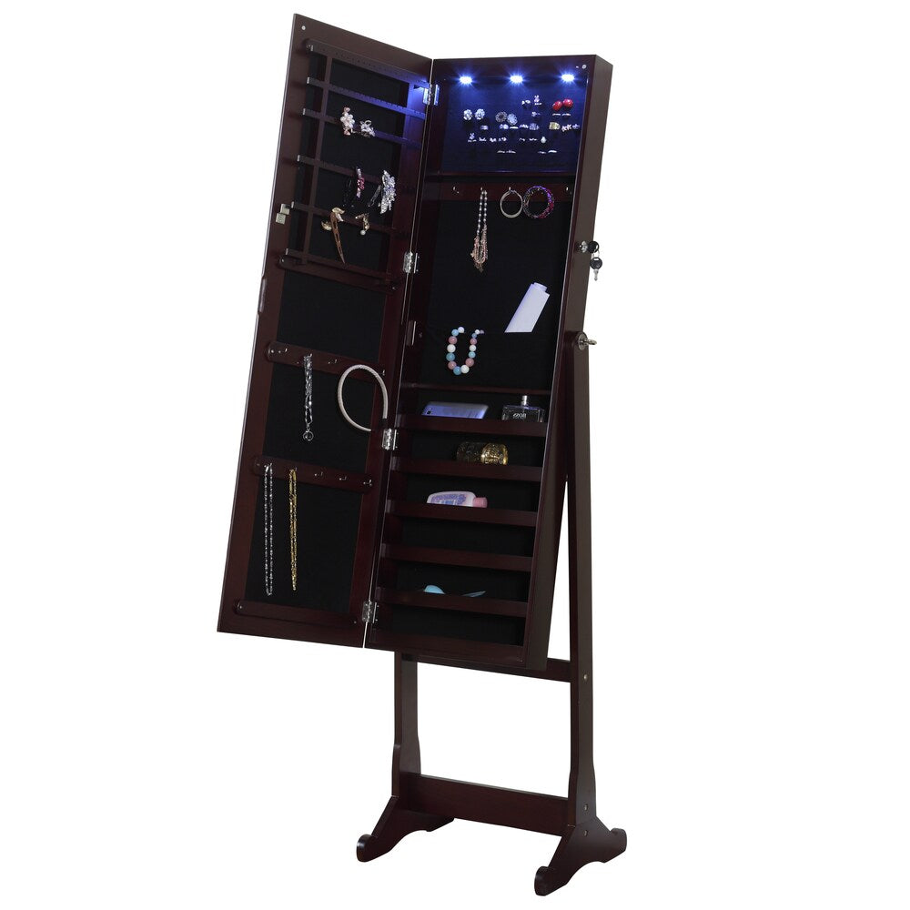 Artiva USA 63-in. Freestanding Full-body Walnut Mirror w/ Interior LED Jewelry Armoire