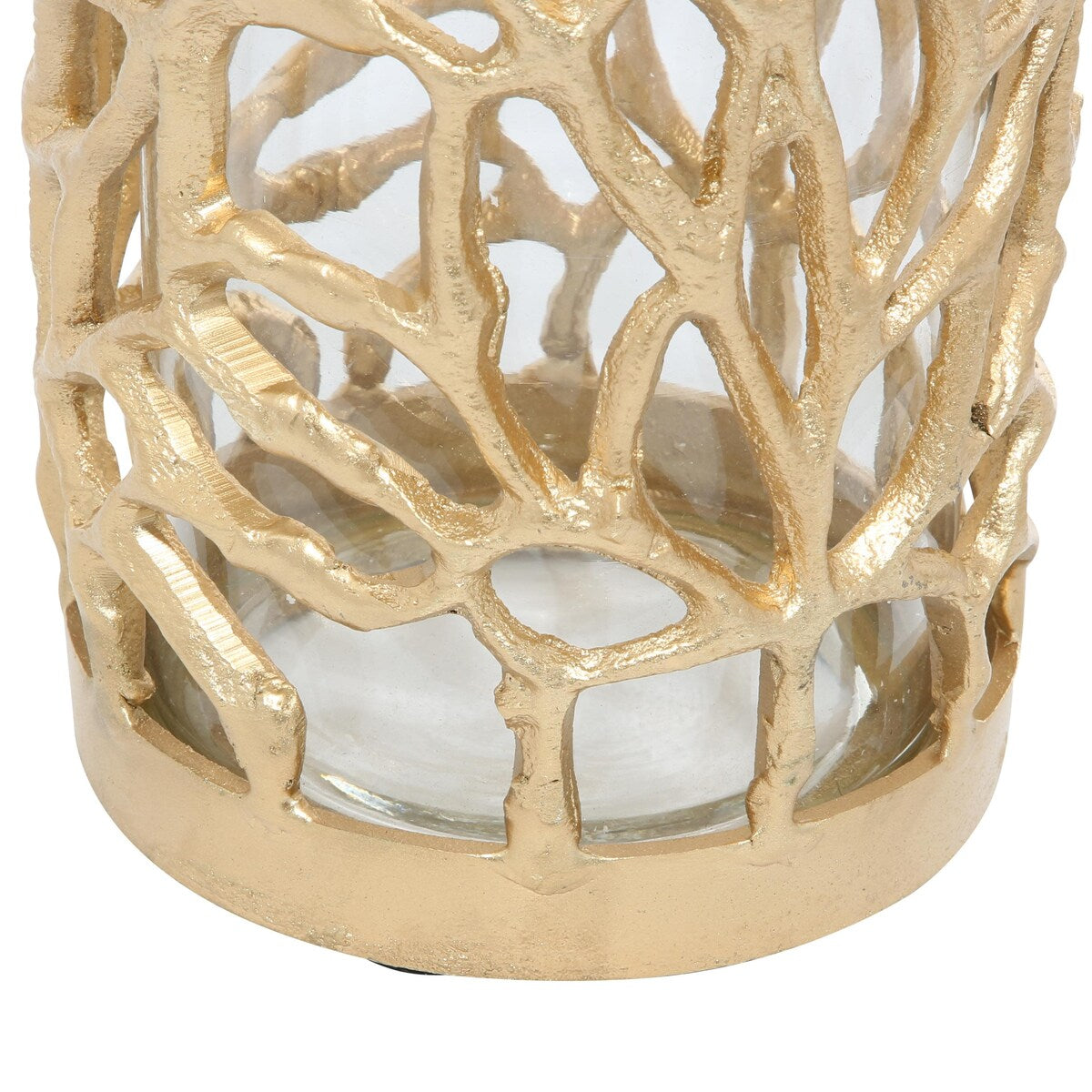 Aluminum Metal Decorative Indoor Outdoor Candle Lantern with Coral Pattern - Gold - Roche River Decor