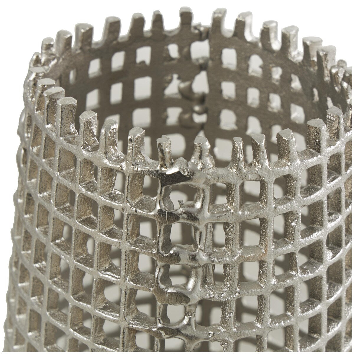 Aluminum Metal Grid Inspired Decorative Vase with Open Frame Design - Silver - Roche River Decor