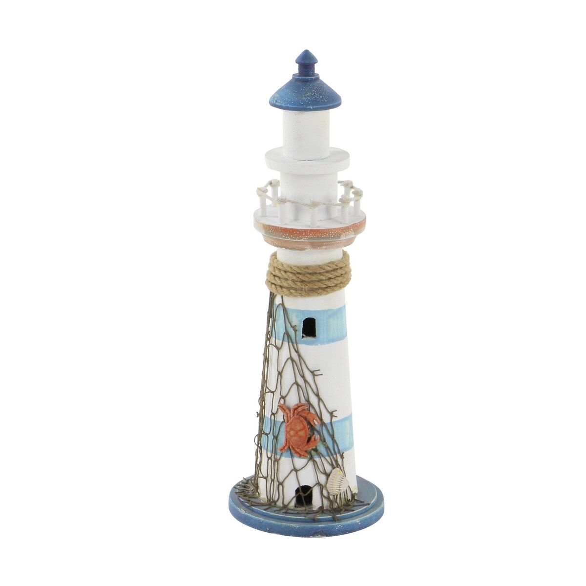 Wood Light House Decorative Sculpture with Netting - Blue - Roche River Decor