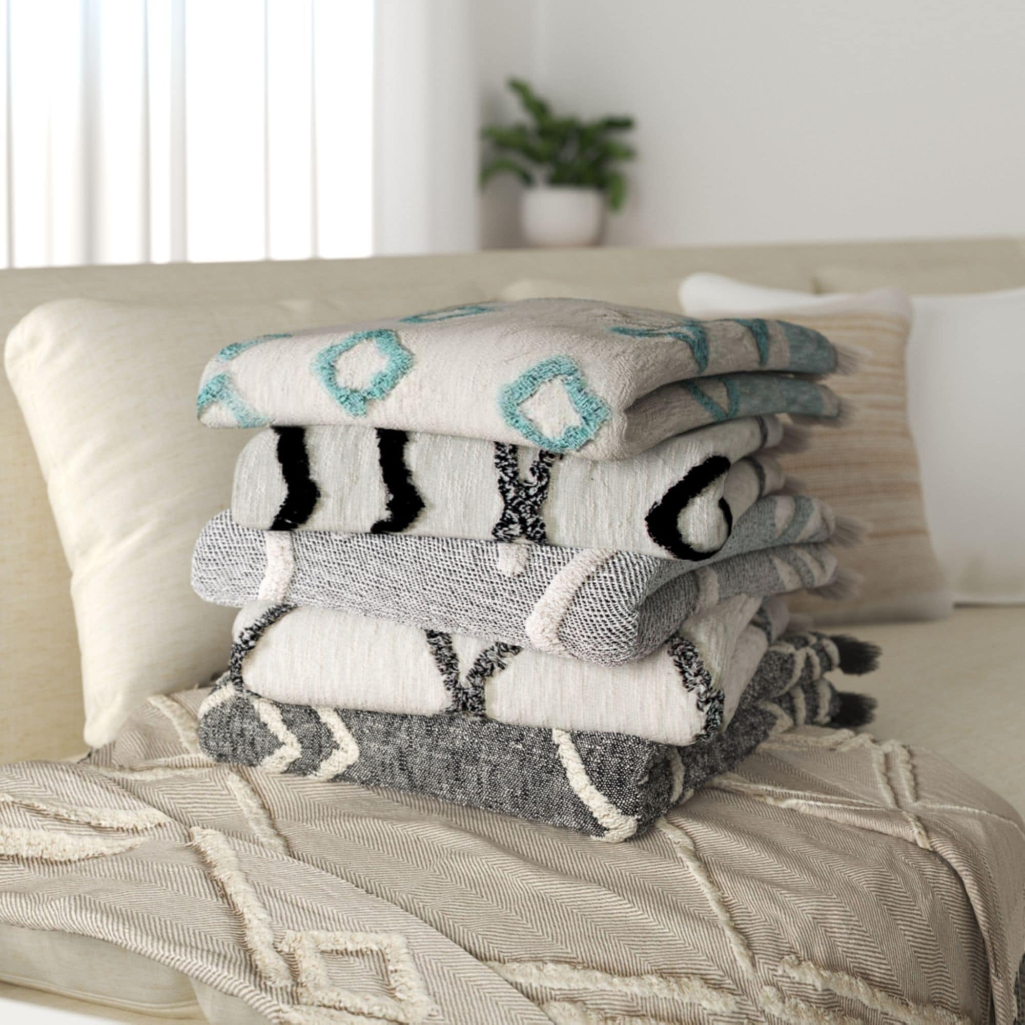 Sevita Overtufted Folk Design Throw Blanket With Fringe