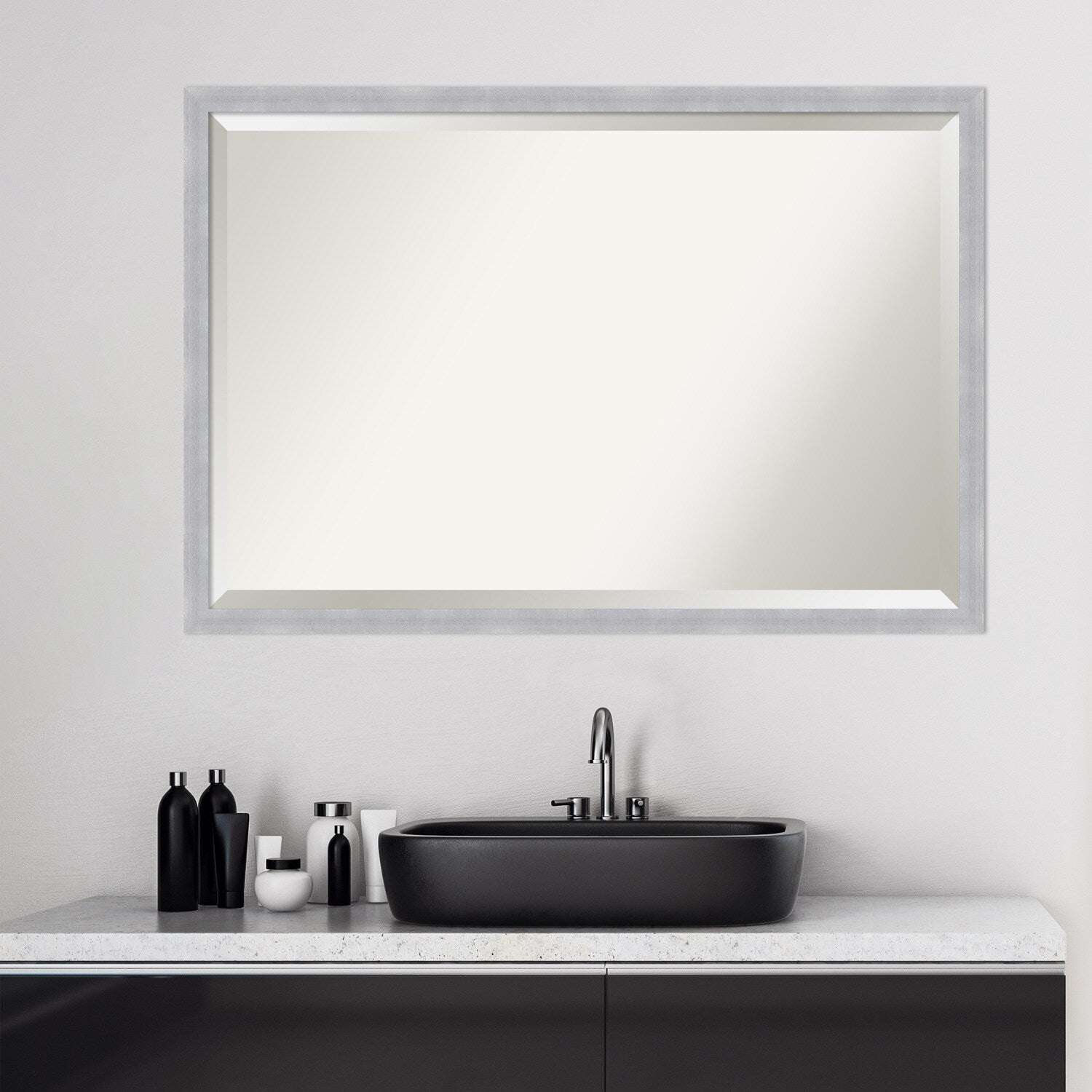 Beveled Bathroom Wall Mirror - Grace Brushed Narrow Frame