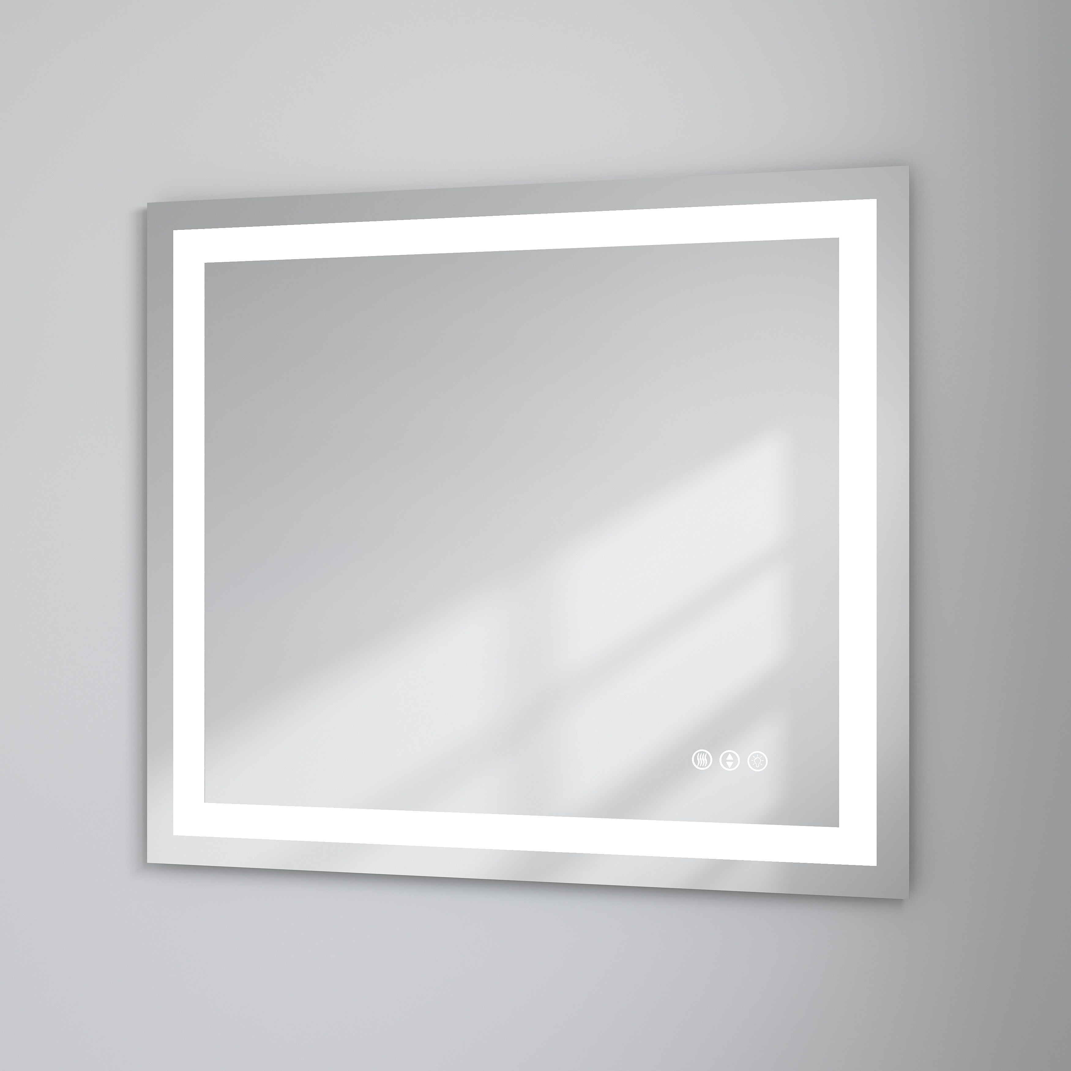 Large Rectangular Frameless Anti-Fog LED Light Wall Mounted Bathroom Vanity Mirror in White - N/A