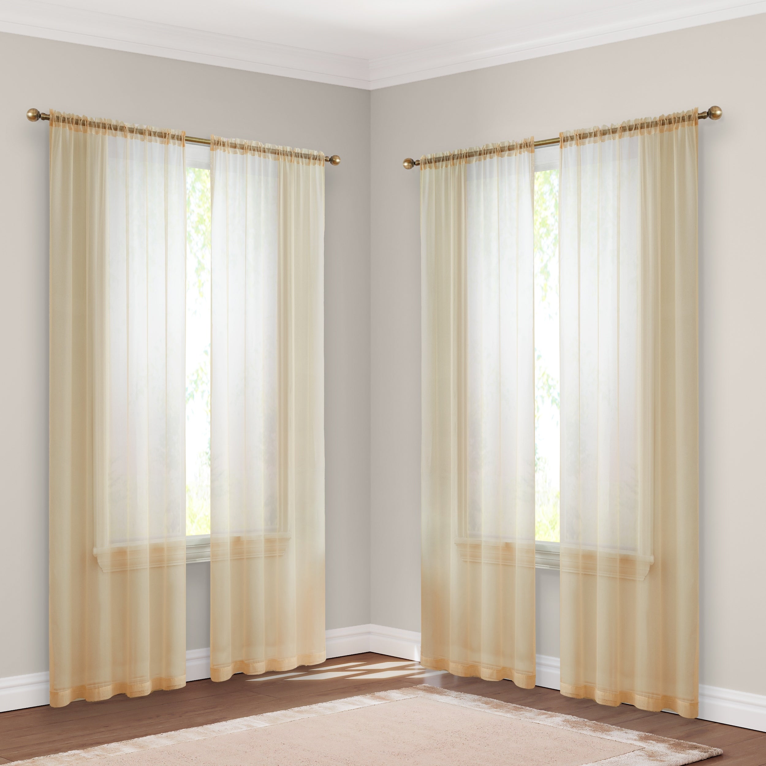 HLC.me Geneva Sheer Voile Window Treatment Rod Pocket Curtain Panels Bedroom and Living Room (Set of 4)