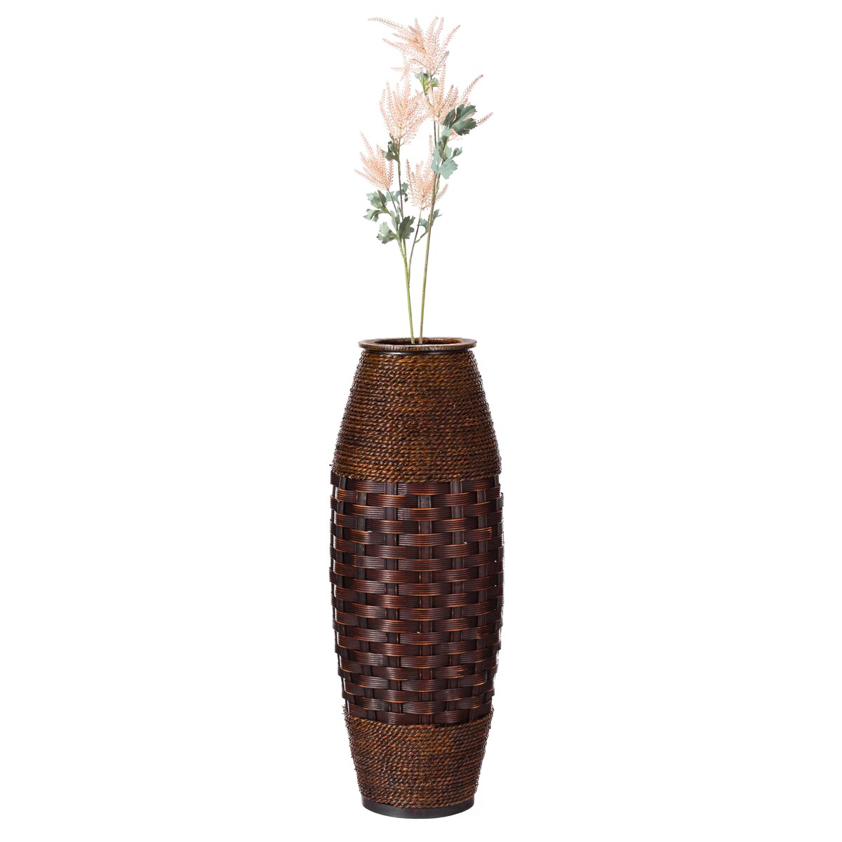 Antique Cylinder Style Floor Vase For Entryway or Living Room, Bamboo Rope, Brown 26 Tall