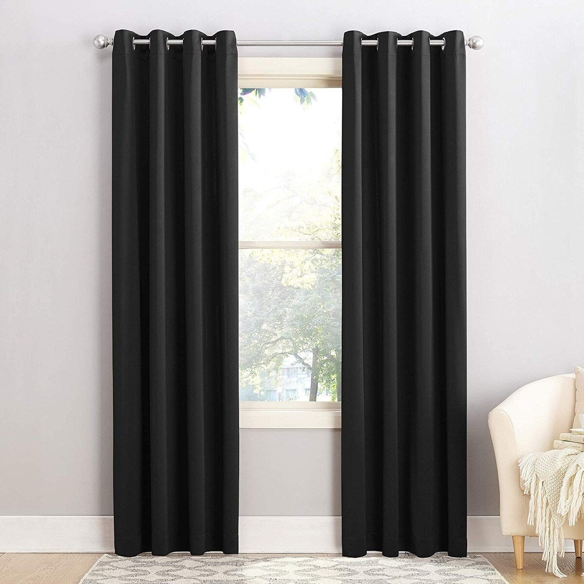 Sun Zero Barrow Energy Efficient Grommet Curtain Panel 54 x 95 Black - 54 x 95