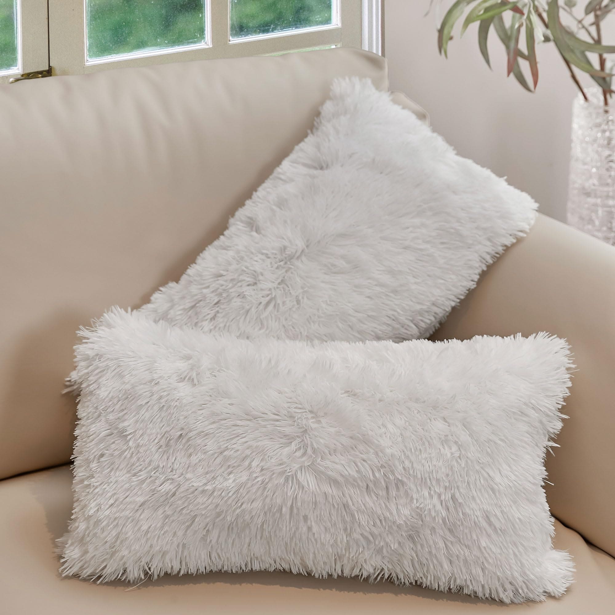 Cheer Collection 12x20 Shaggy Long-hair Throw Pillows (Set of 2)