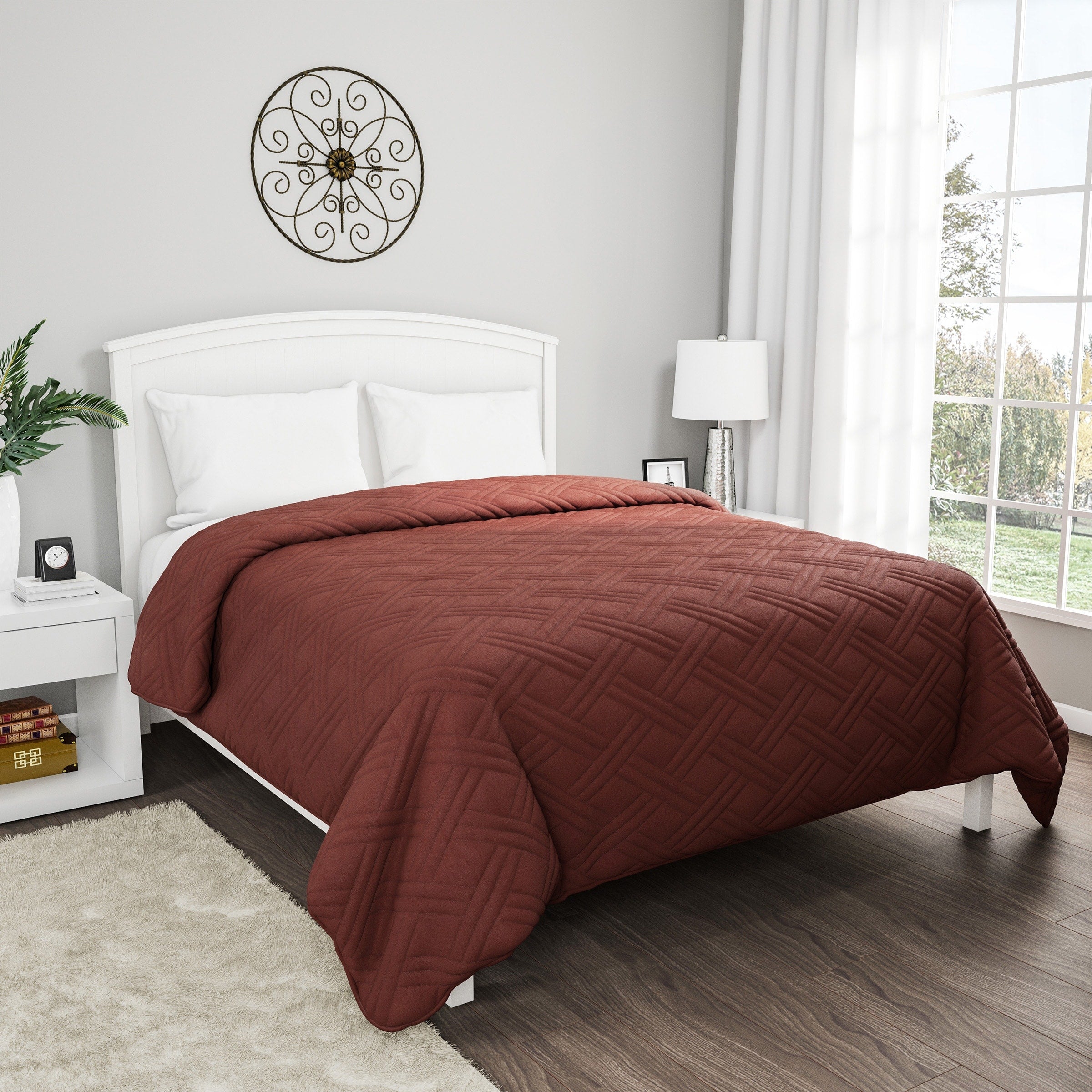 Quilt Coverlet - All-Season Washable Bedspread - Basket-Weave Polyester Bedding with Quilted Pattern by Windsor Home