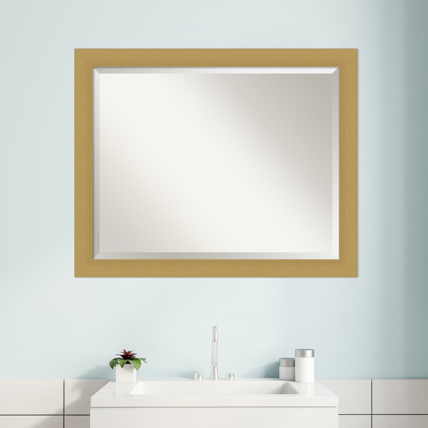 Beveled Bathroom Wall Mirror - Grace Brushed Narrow Frame