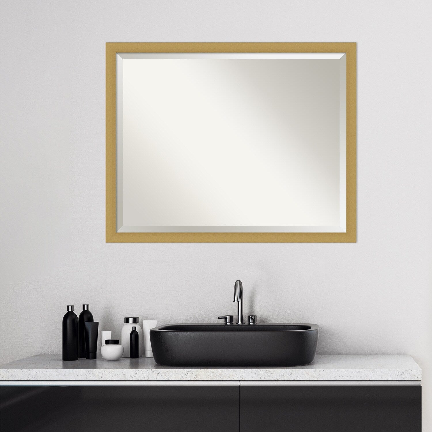 Beveled Bathroom Wall Mirror - Grace Brushed Narrow Frame