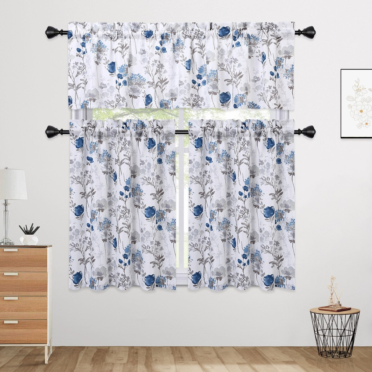 Watercolor Floral Cafe Kitchen Tier Curtains or Valances