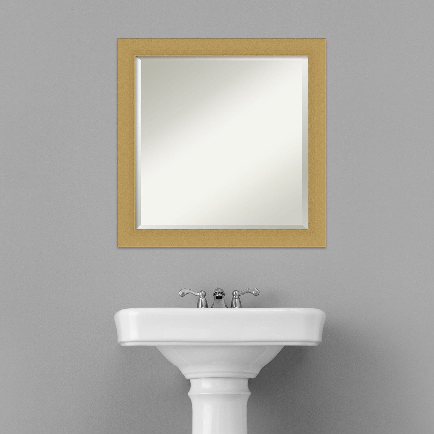 Beveled Bathroom Wall Mirror - Grace Brushed Narrow Frame