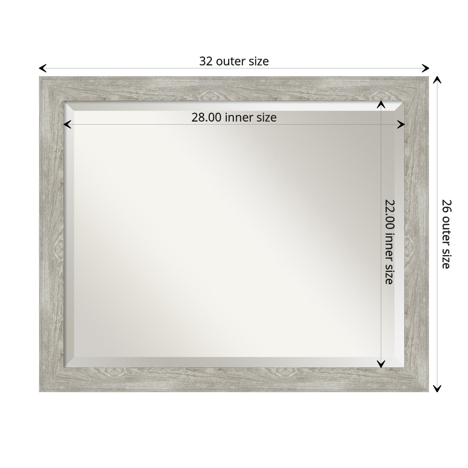 Beveled Bathroom Wall Mirror - Dove Greywash Narrow Frame