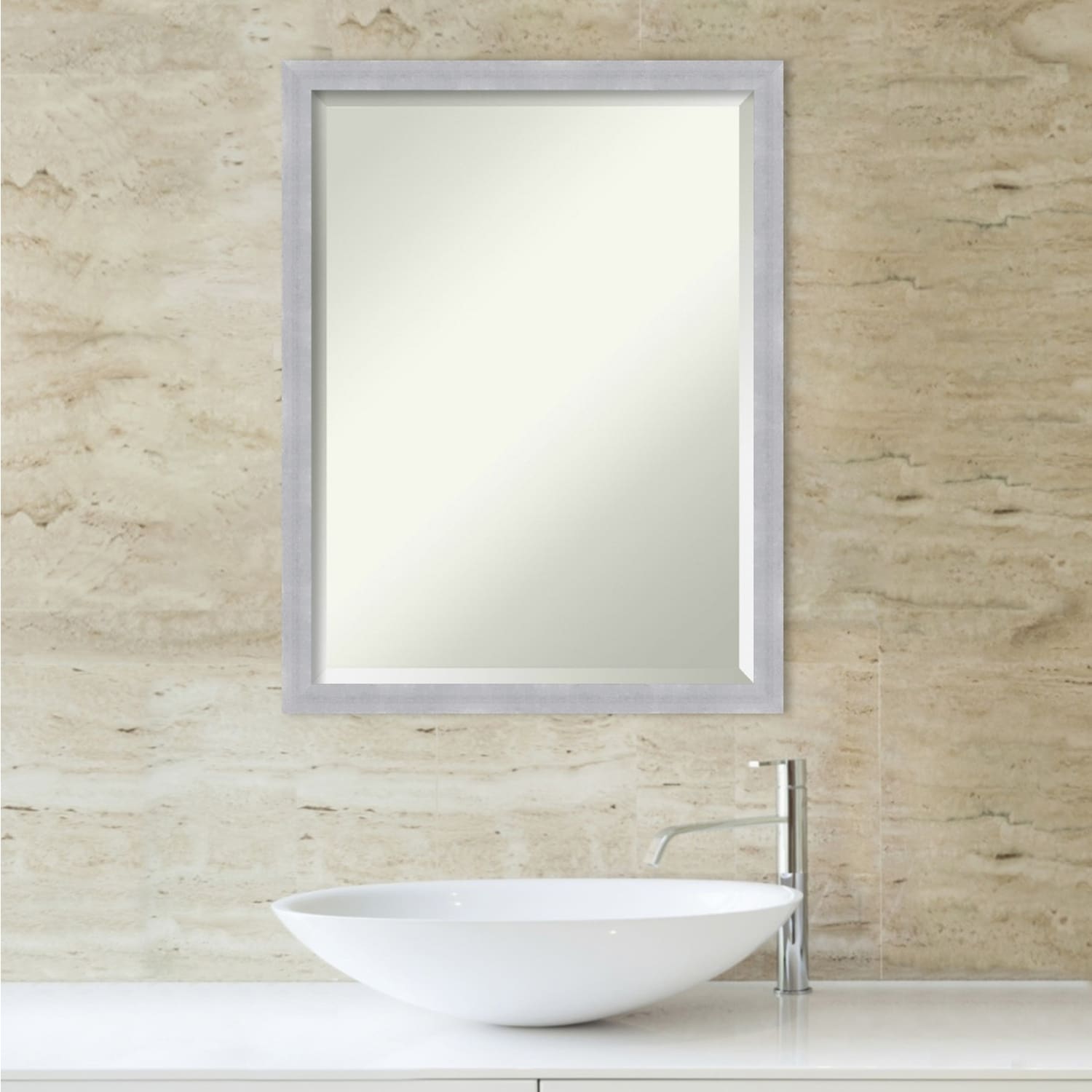 Beveled Bathroom Wall Mirror - Grace Brushed Narrow Frame