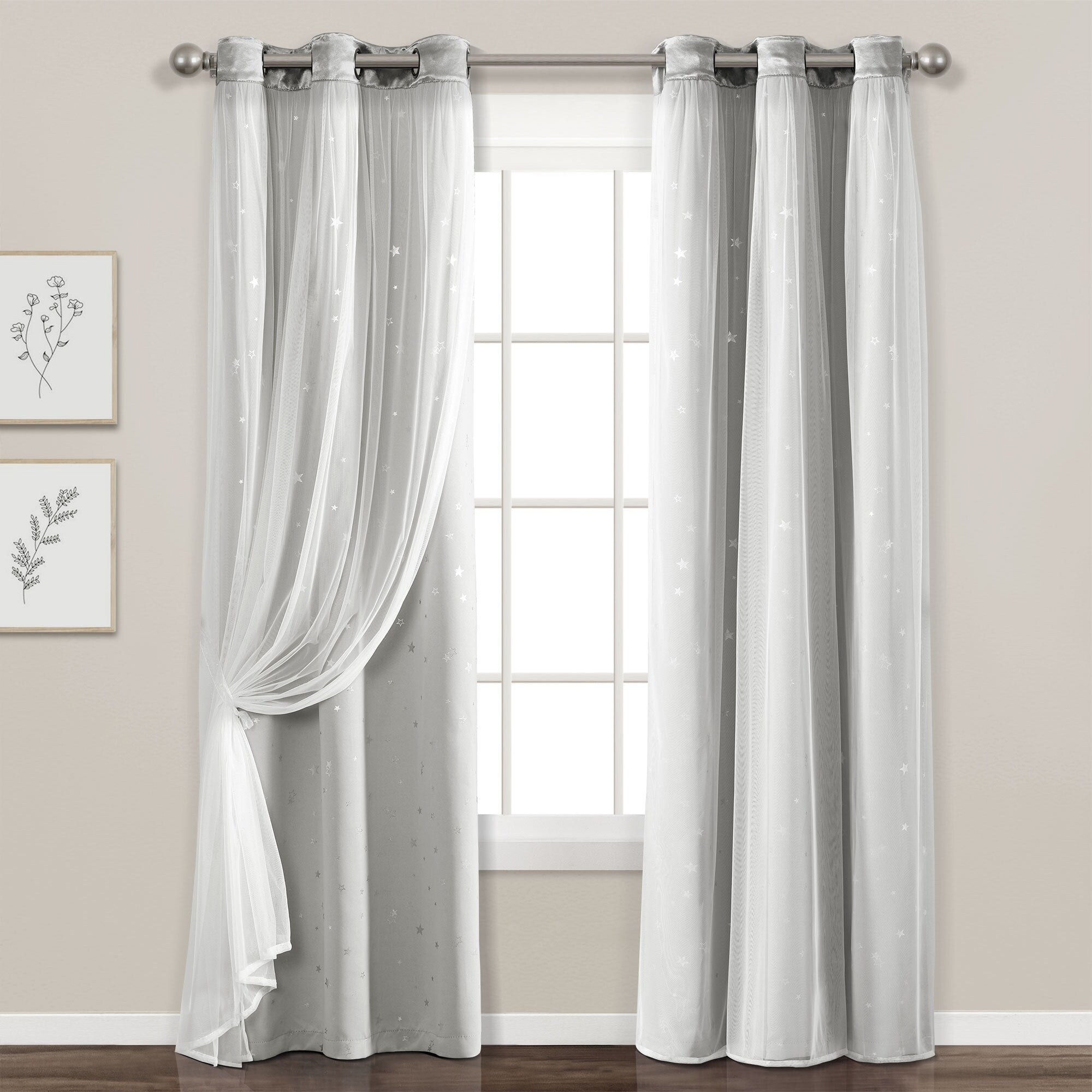 Lush Decor Star Sheer Insulated Grommet Blackout Window Curtain Panel Pair