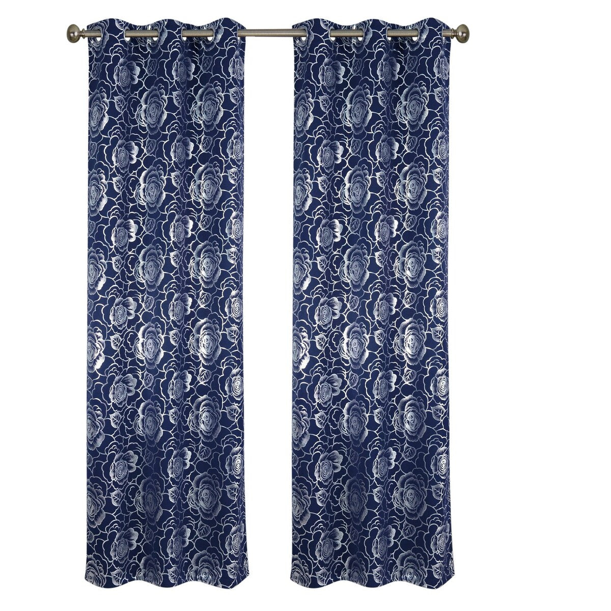 J&V Textiles Floral Metallic Blackout Thermal Grommet Curtain Panels (Set of 2) - Regular