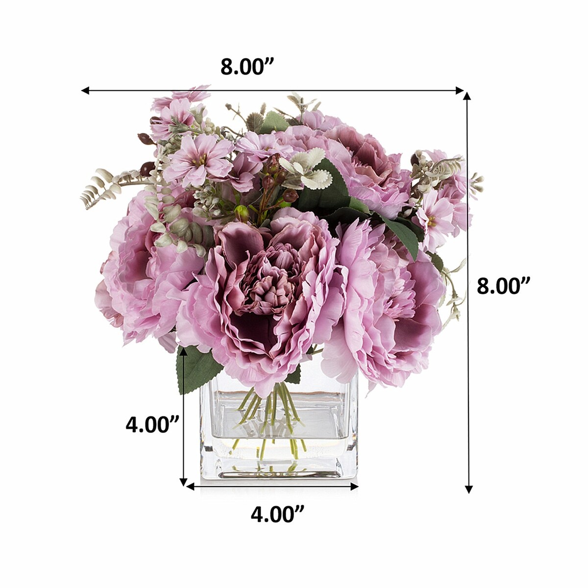 Mixed Silk Peony Artificial Flowers in Vase with Faux Water, Silk Flower Arrangements in Vase for Home Decor, Wedding Table