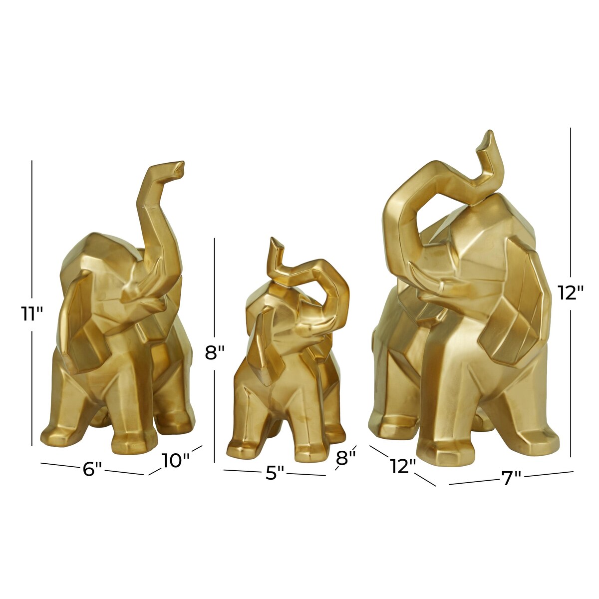 Porcelain Ceramic Elephant Decorative Sculpture - Set of 3 Gold or Silver - Roche River Decor