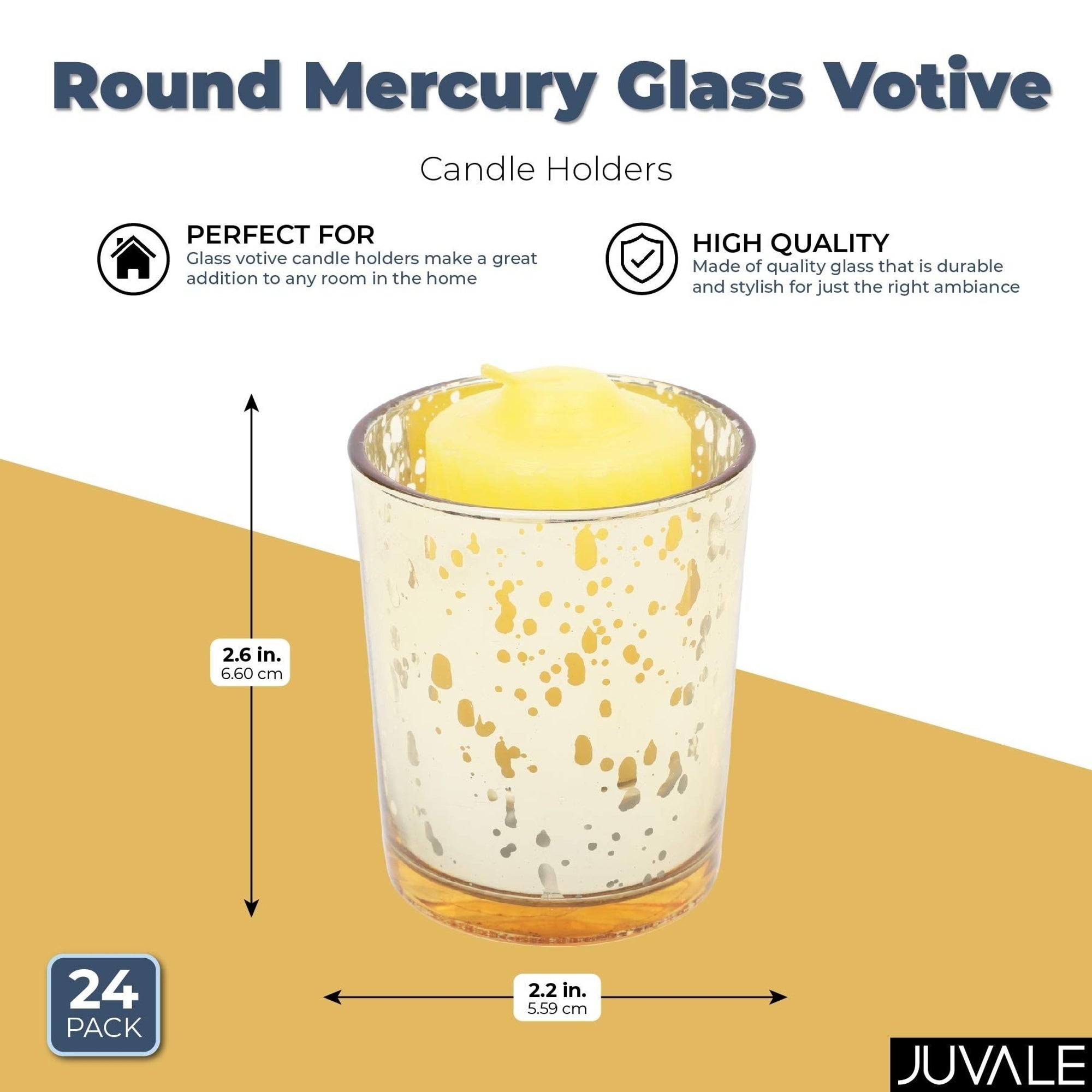 Juvale Mercury Glass Votive Candle Holders 2.2 x 2.2 x 2.6 in, Gold 24 Pack