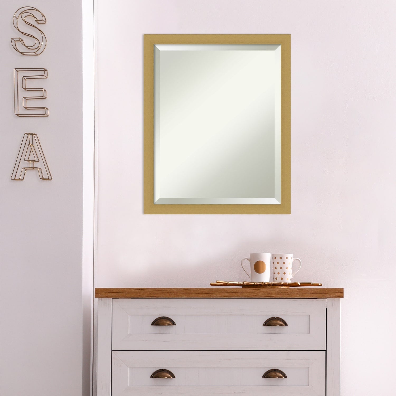 Beveled Wall Mirror - Grace Brushed Gold Narrow Frame