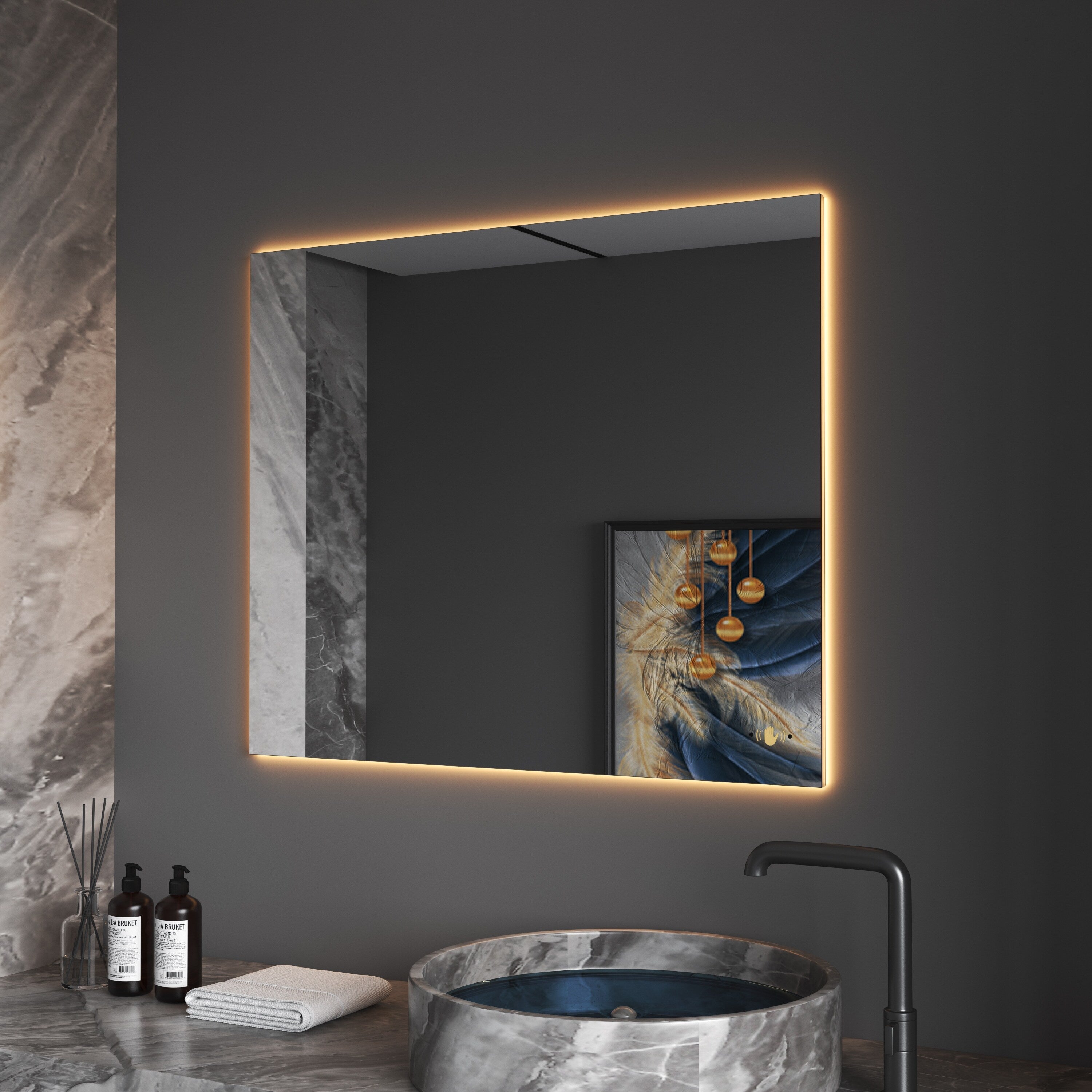 CB HOME LED Bathroom Vanity Mirror, Lighted Wall Mounted Mirror, Hand Wave Sensor Dimmable Backlit Frameless Mirror