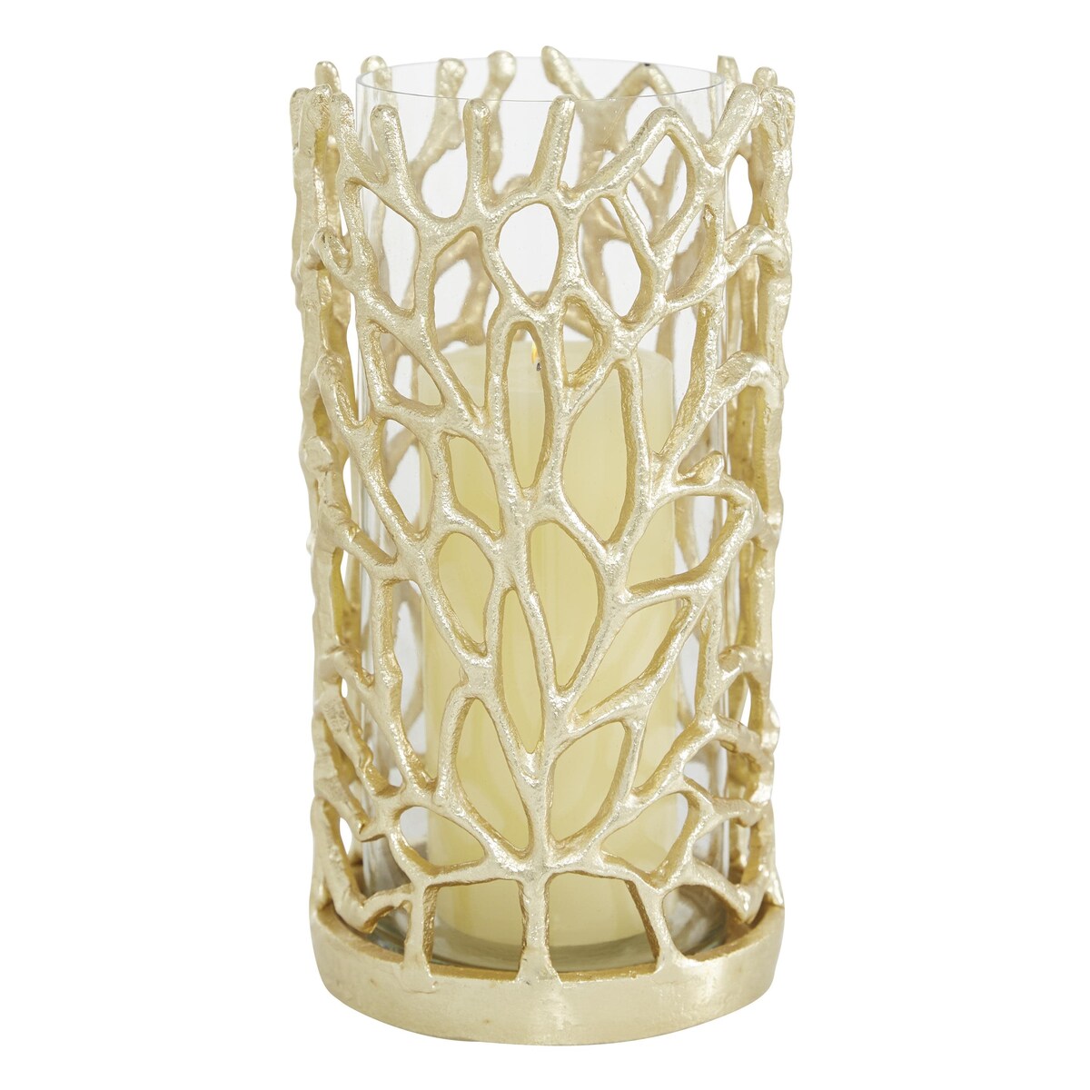 Aluminum Metal Decorative Indoor Outdoor Candle Lantern with Coral Pattern - Gold - Roche River Decor