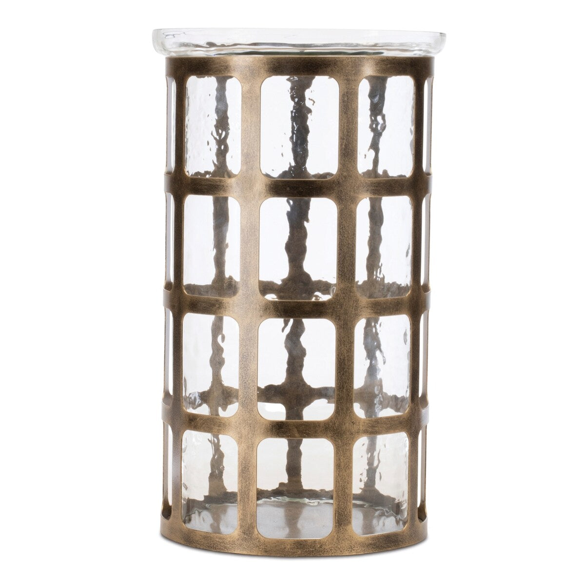 Wavy Glass Candle Holder with Distressed Metal Frame 12.25H