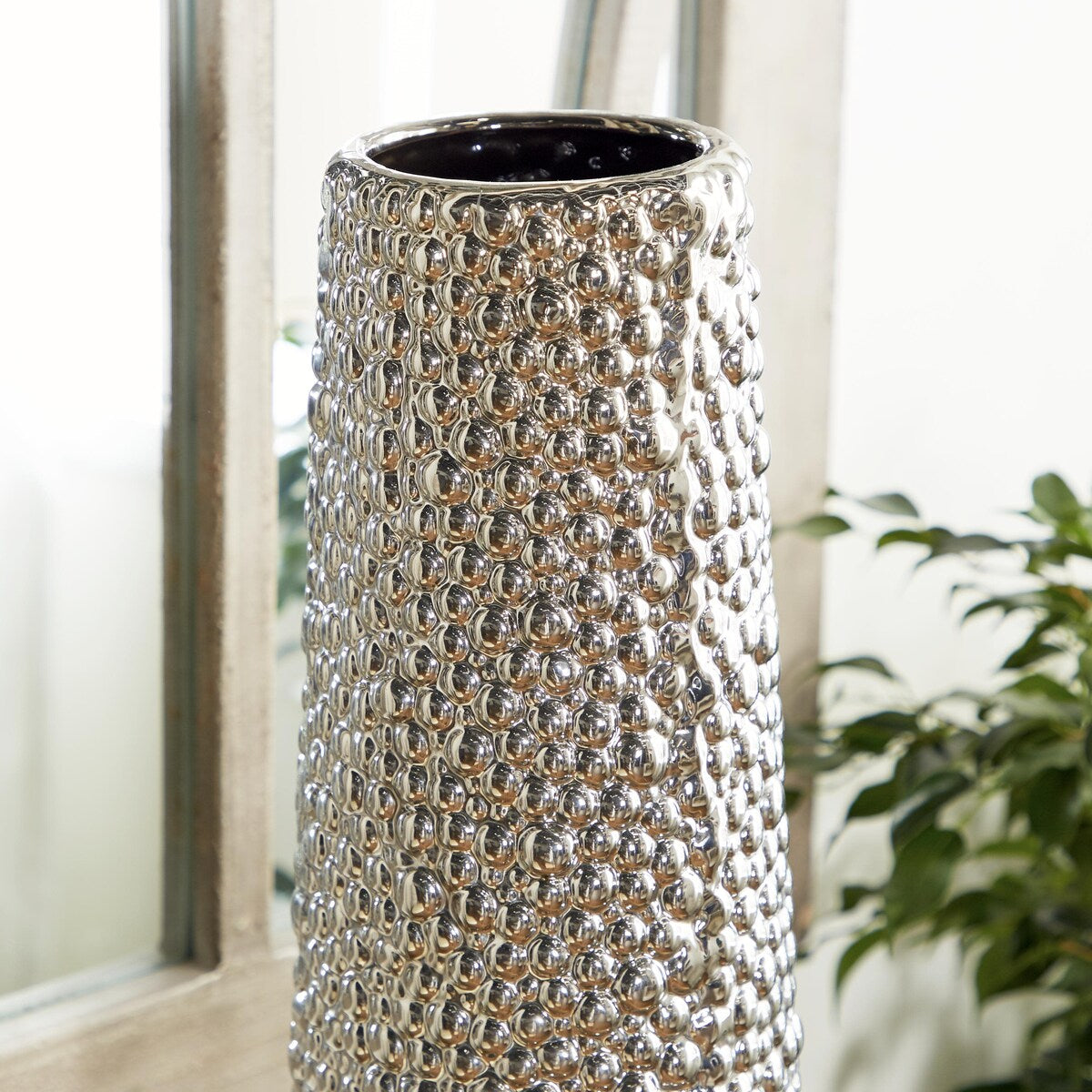 Ceramic Tall Cone Decorative Vase with Bubble Texture - Silver, White, Black, Gold - Roche River Decor